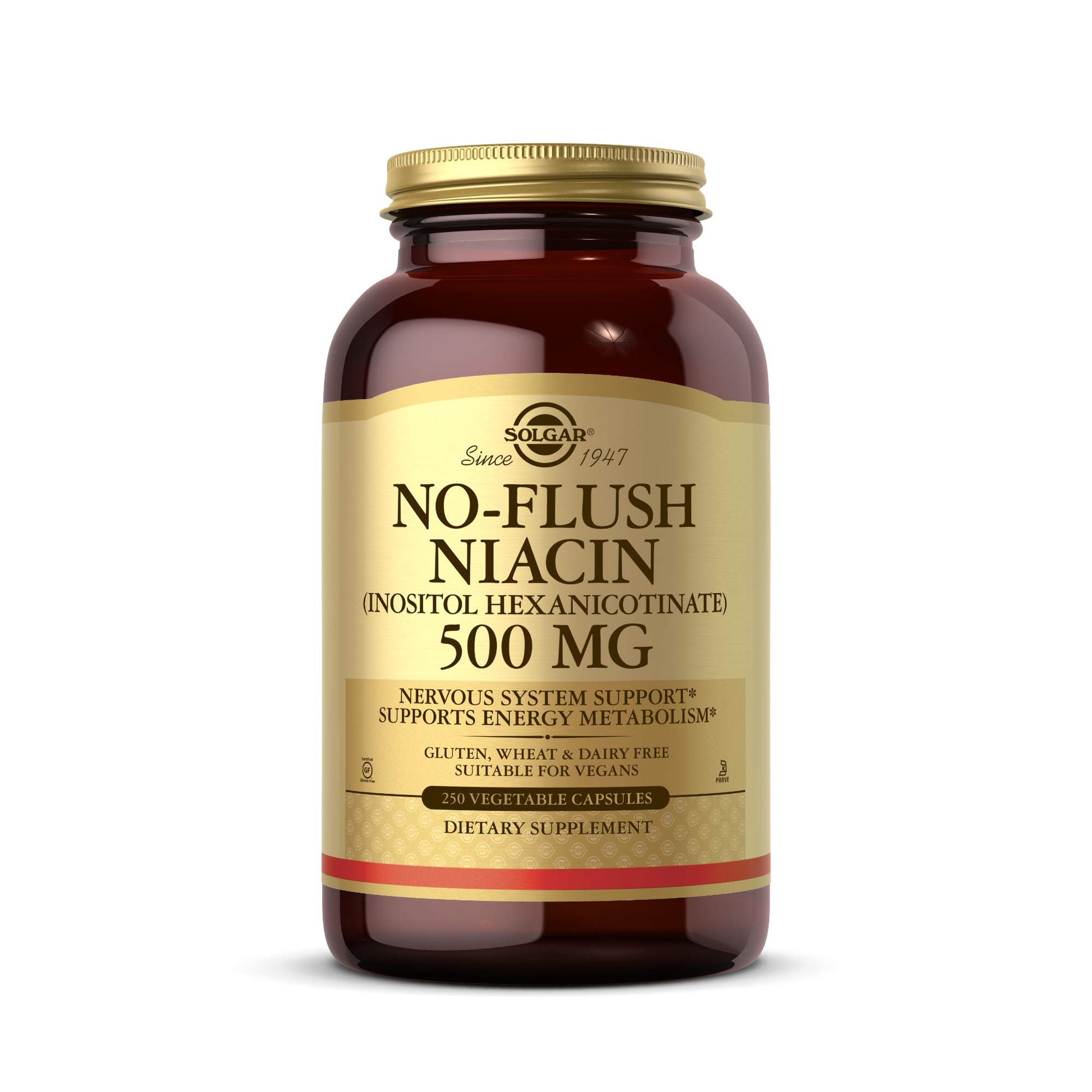 Solgar No-Flush Niacin 500 mg Vegetable Capsules, 250 Count