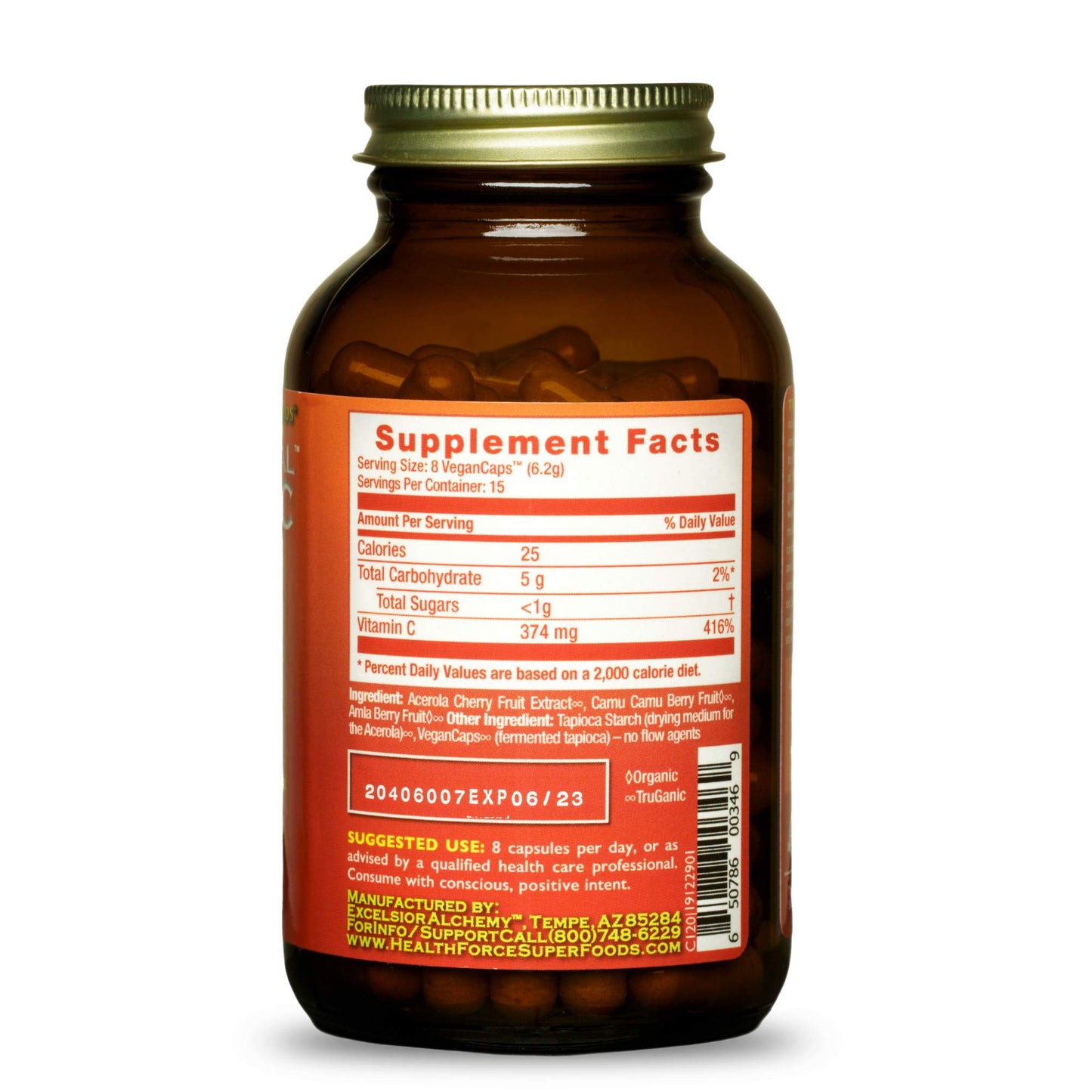 HEALTHFORCE SUPERFOODS Truly Natural Vitamin C Immune Support with Camu Camu Berry 120 Capsules