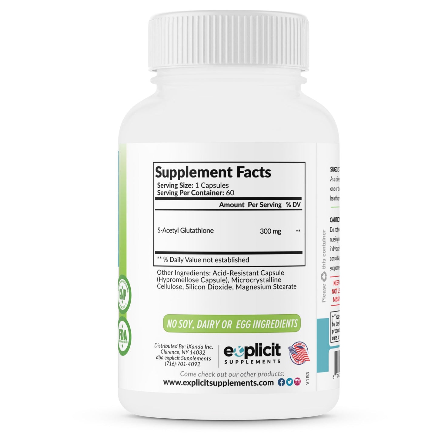 eXplicit Supplements S-Acetyl Glutathione SAG 300mg Per Dose Capsules, 60 Count