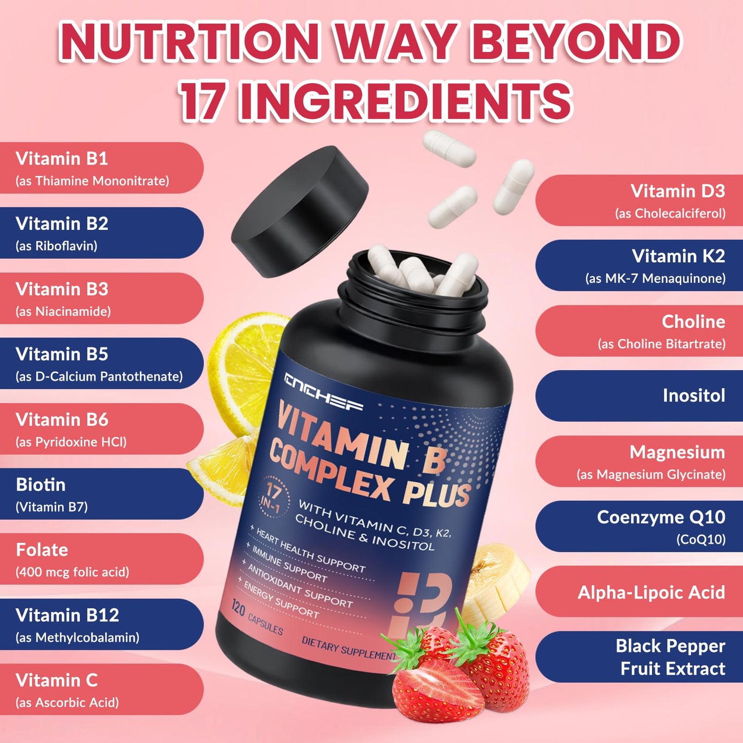 CNCHEF 17-in-1 Vitamin B Complex Plus Capsules 120 Count