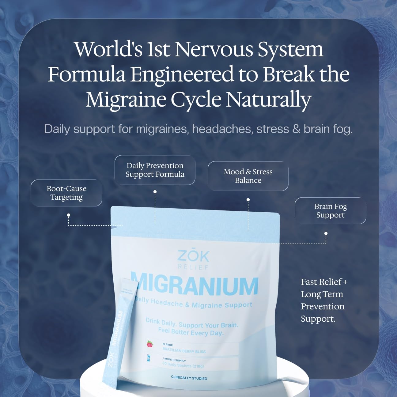 Migranium Daily Nervous System Support Magnesium Glycinate Powder, 400mg, 30 Travel Sachets
