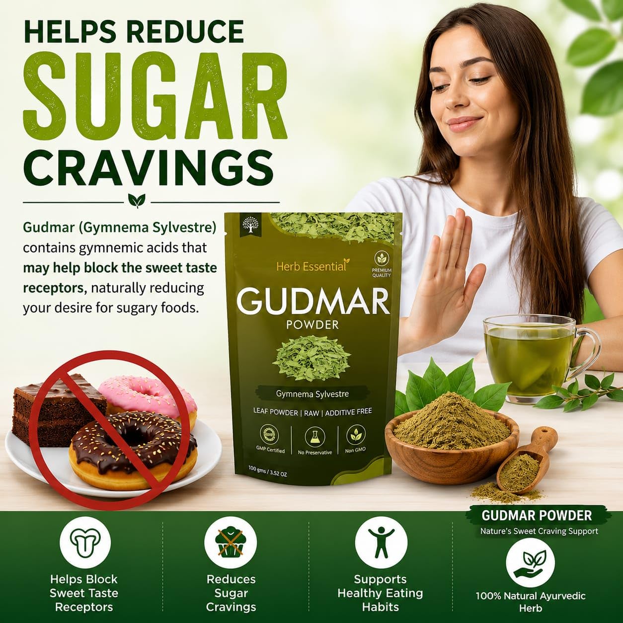 Herb Essential 100% Organic Gudmar Gymnema Leaf Powder 3.52 oz