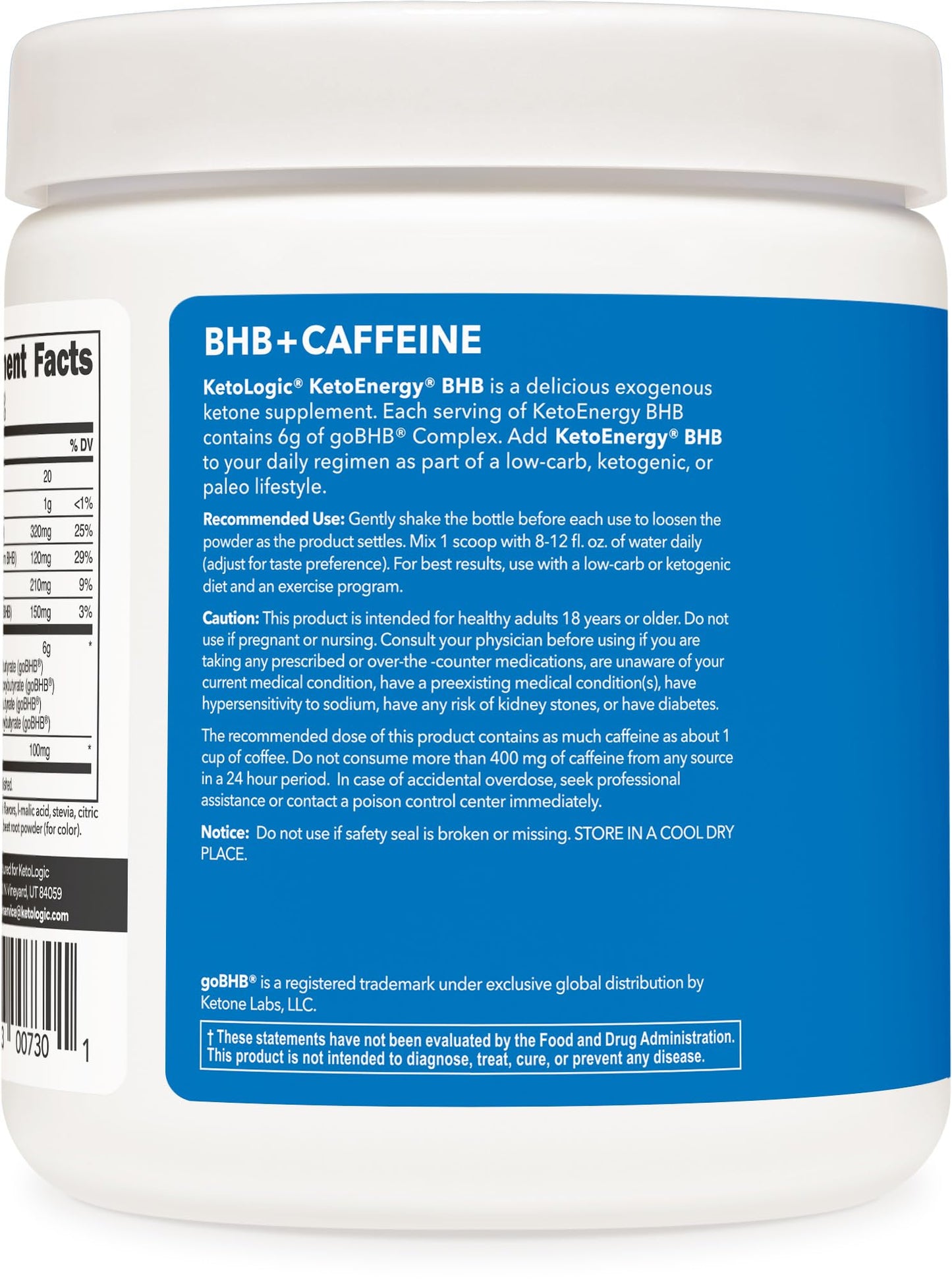 Ketologic KetoEnergy BHB (Watermelon) 30 Servings - BHB + Caffeine Exogenous Ketone Supplement, Powder, 8.8 Ounce