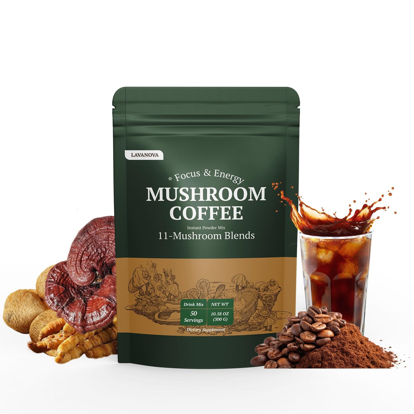 LAVANOVA Mushroom Coffee Powder 10.58 Ounce