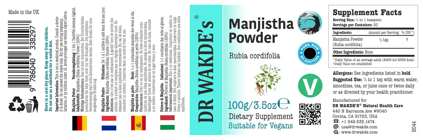 DR WAKDE'S Manjistha Powder 3.53 Ounce Pack of 1