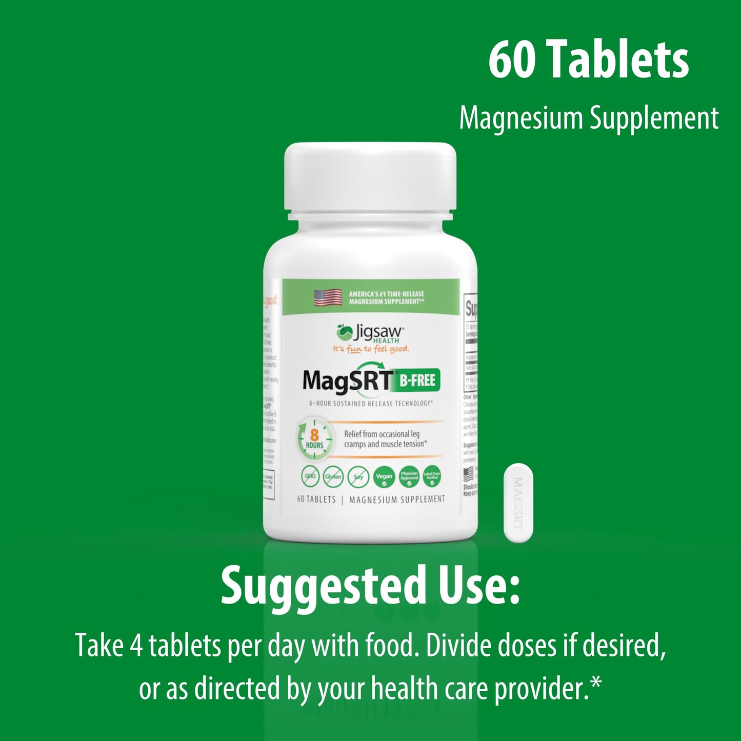Jigsaw Health MagSRT (B-Free) Magnesium Malate Tablets, 60 Tablets