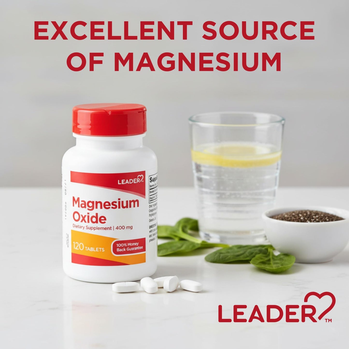 Leader Magnesium Oxide 400mg Tablets, 120 Count
