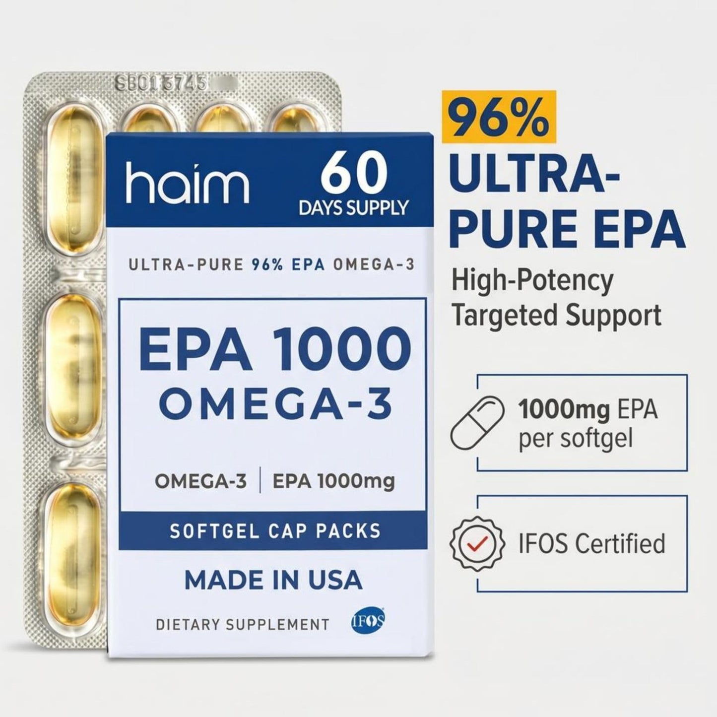 HAIM EPA1000 High-Potency EPA Fish Oil Supplement Softgels, 60 Count