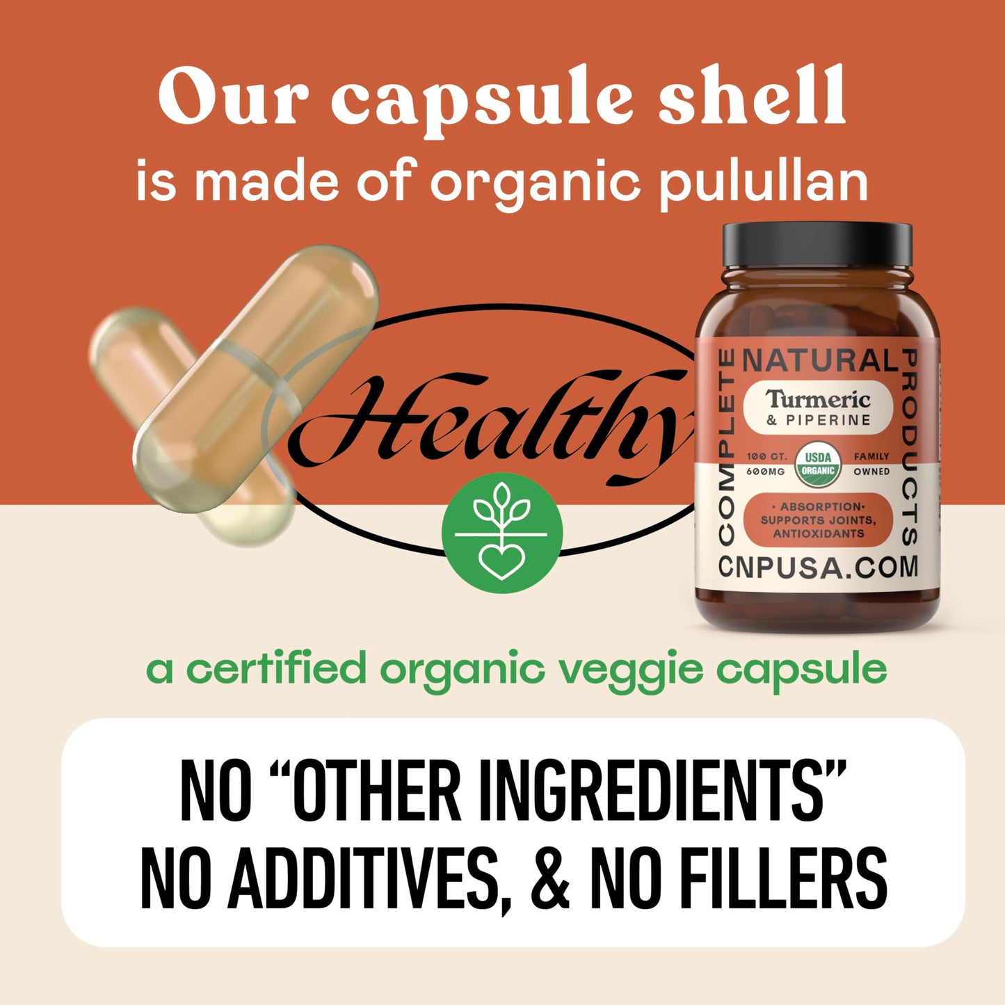 Complete Natural Products Organic Turmeric with Piperine 600mg Capsules, 100 Count