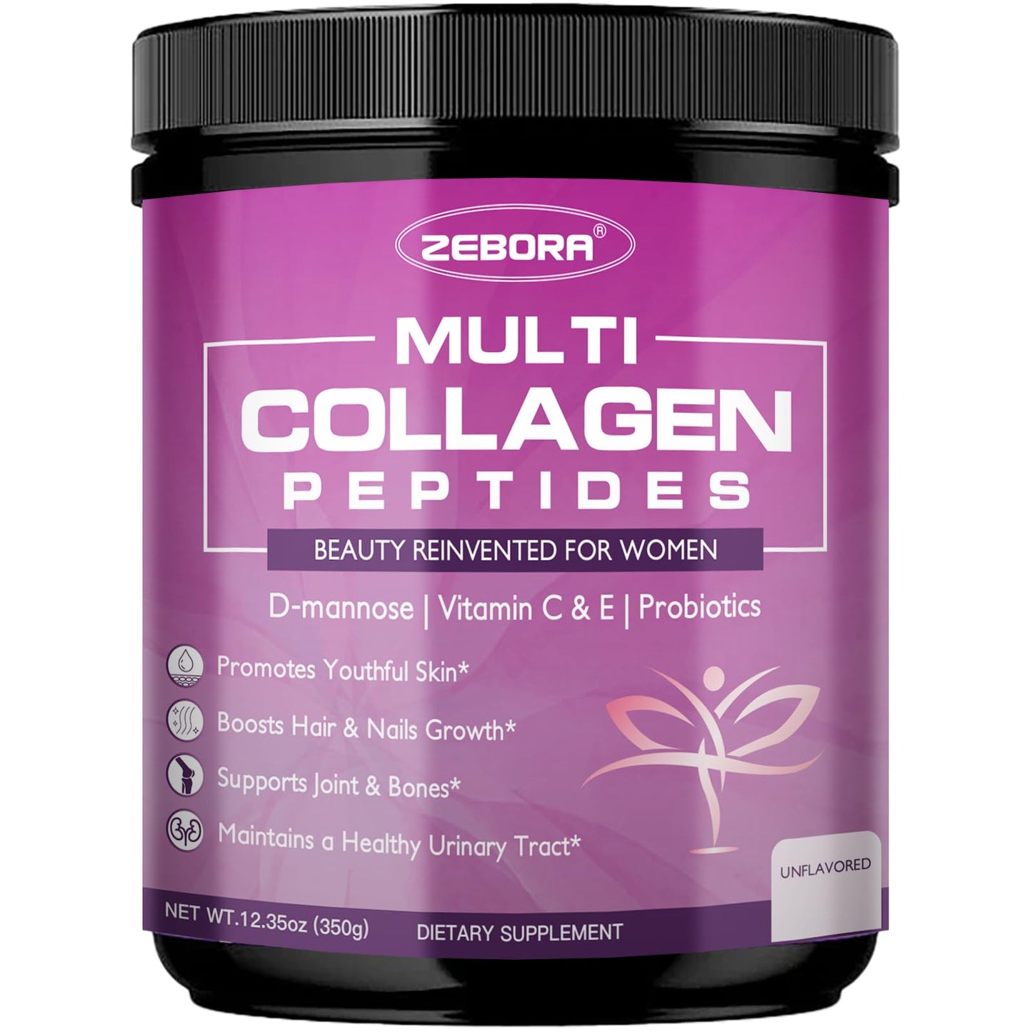 ZEBORA Multi Collagen Peptides for Women Unflavored Powder 12.35 Ounce