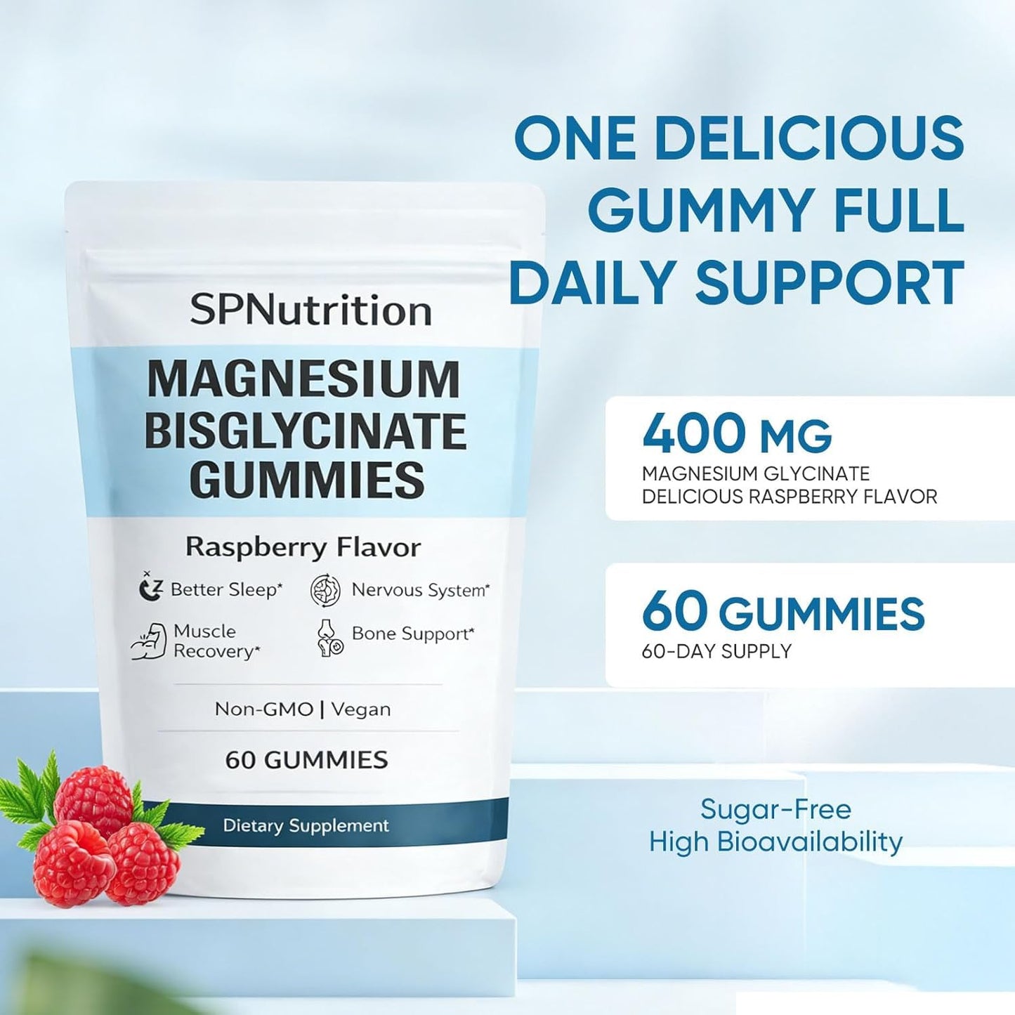 WXDOAU Spnutrition Magnesium Bisglycinate Gummies – Chelated Magnesium Supplement, 60 Count