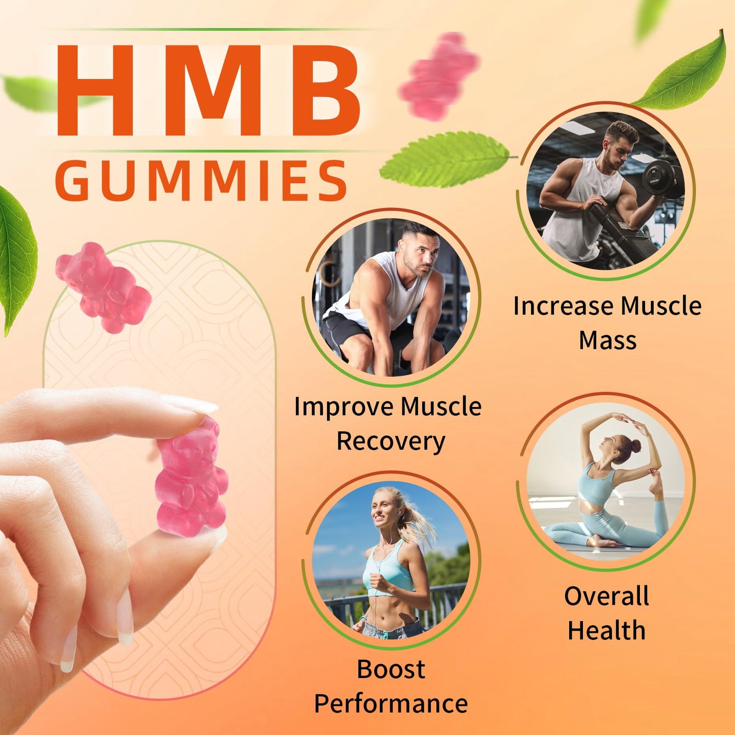 HEALOADING HMB and Leucine Gummies, 60 Gummies