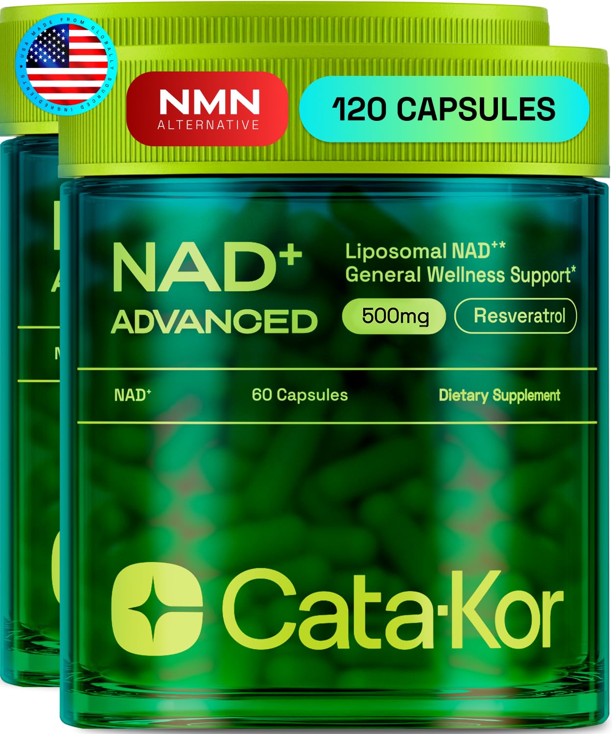 Cata-Kor Liposomal NAD+ Supplement with Resveratrol, 120 Capsules