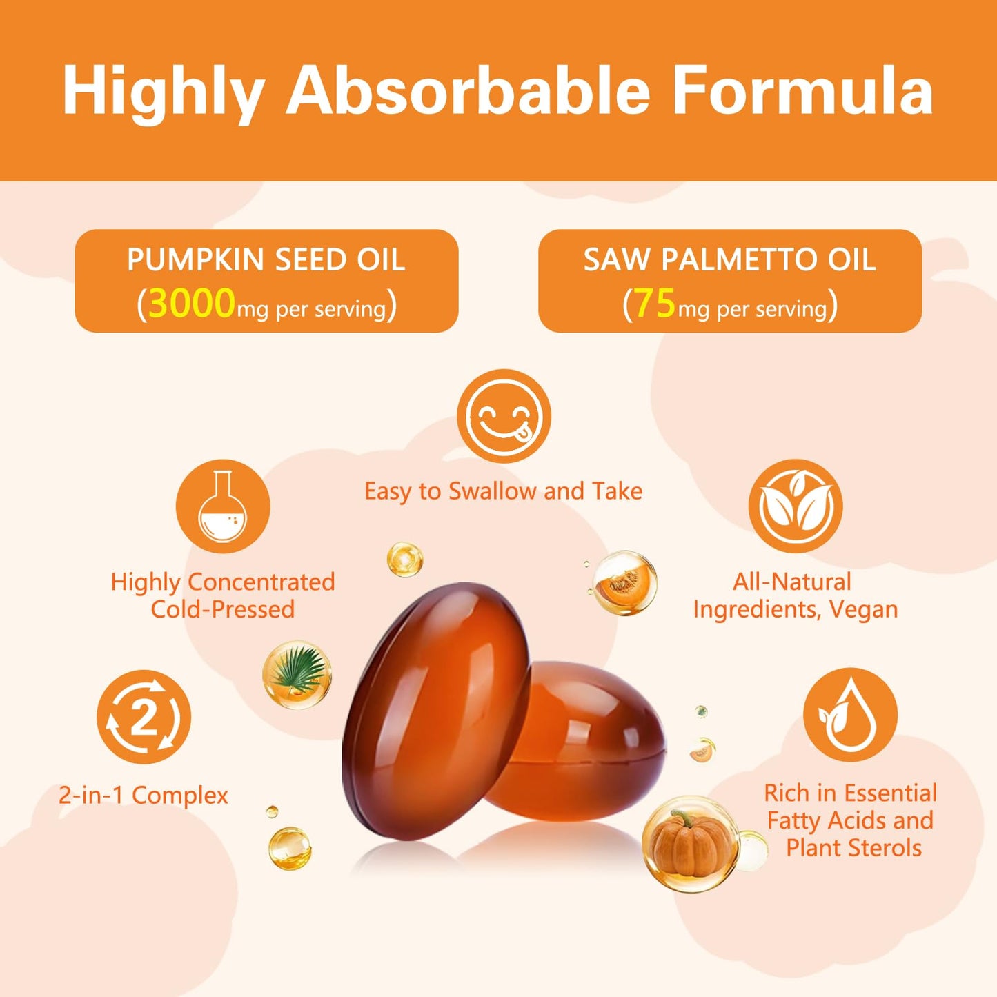 DNOUHN Pumpkin Seed Oil with Saw Palmetto Softgels, 300 Count