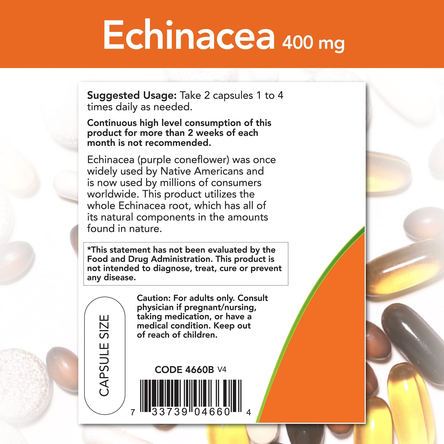 NOW Foods Echinacea 400 mg Capsules, 200 Count