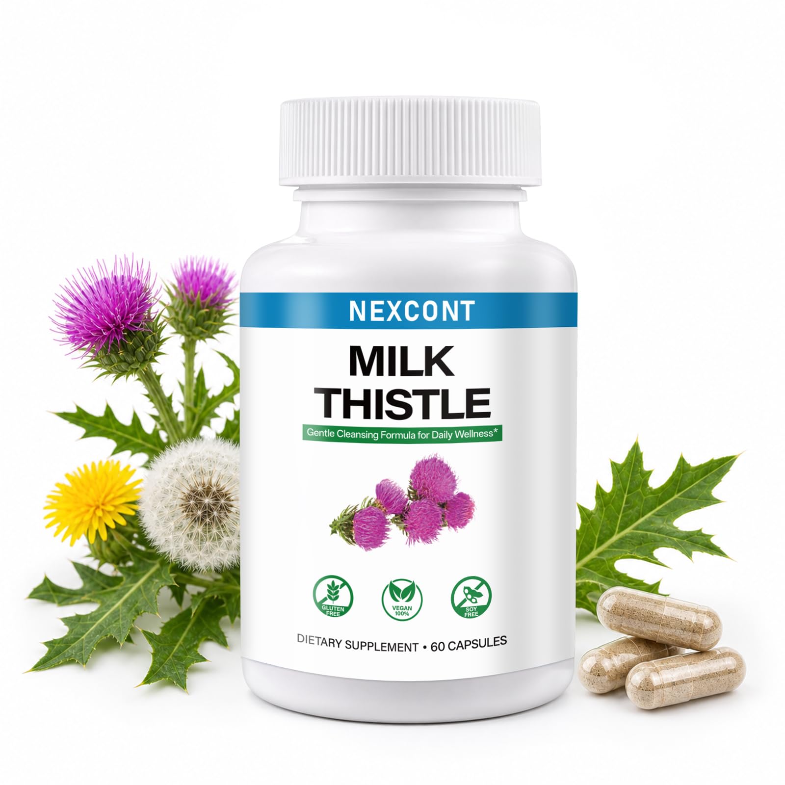 Oopeatol Milk Thistle Supplement with Dandelion Extract, Silymarin Liver Detox Cleanse Repair Support, Antioxidant Herbal Liver Health Capsules, 60 Capsules