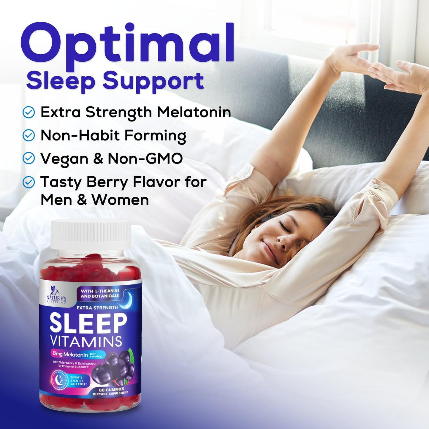 Nature's Nutrition Sleep Gummies with Melatonin 12 mg Per Serving, 60 Count