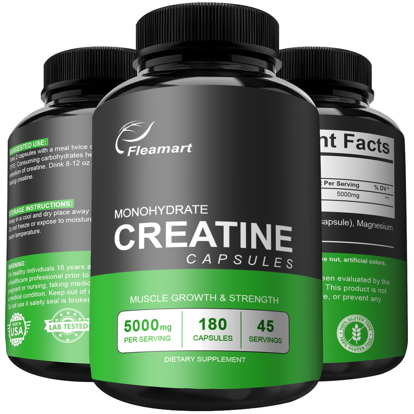 Fleamart Micronized Creatine Monohydrate Capsules, 180 Capsules