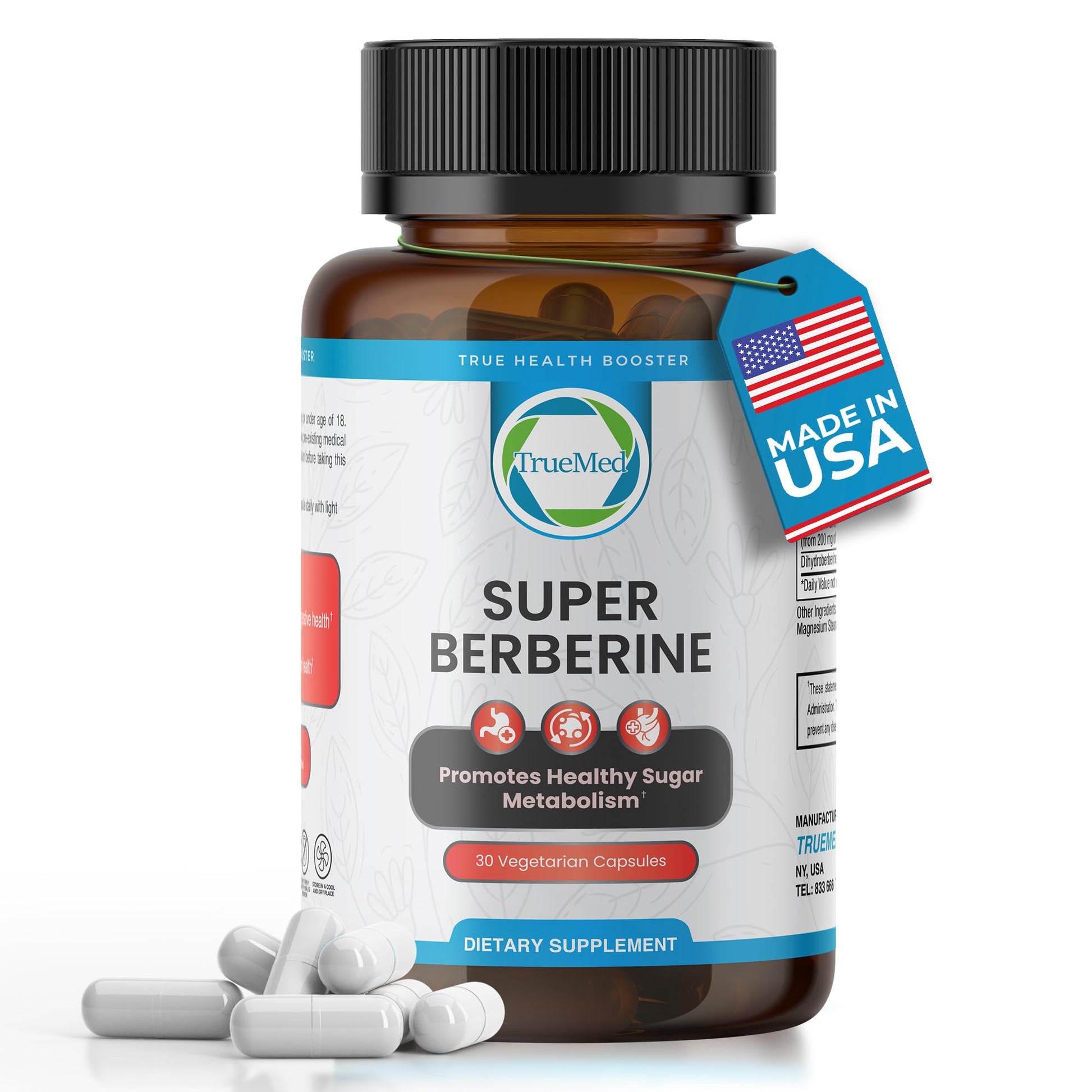 TRUEMED Super Berberine 250mg & Ceylon Cinnamon 4000mg Capsule, 30 Count