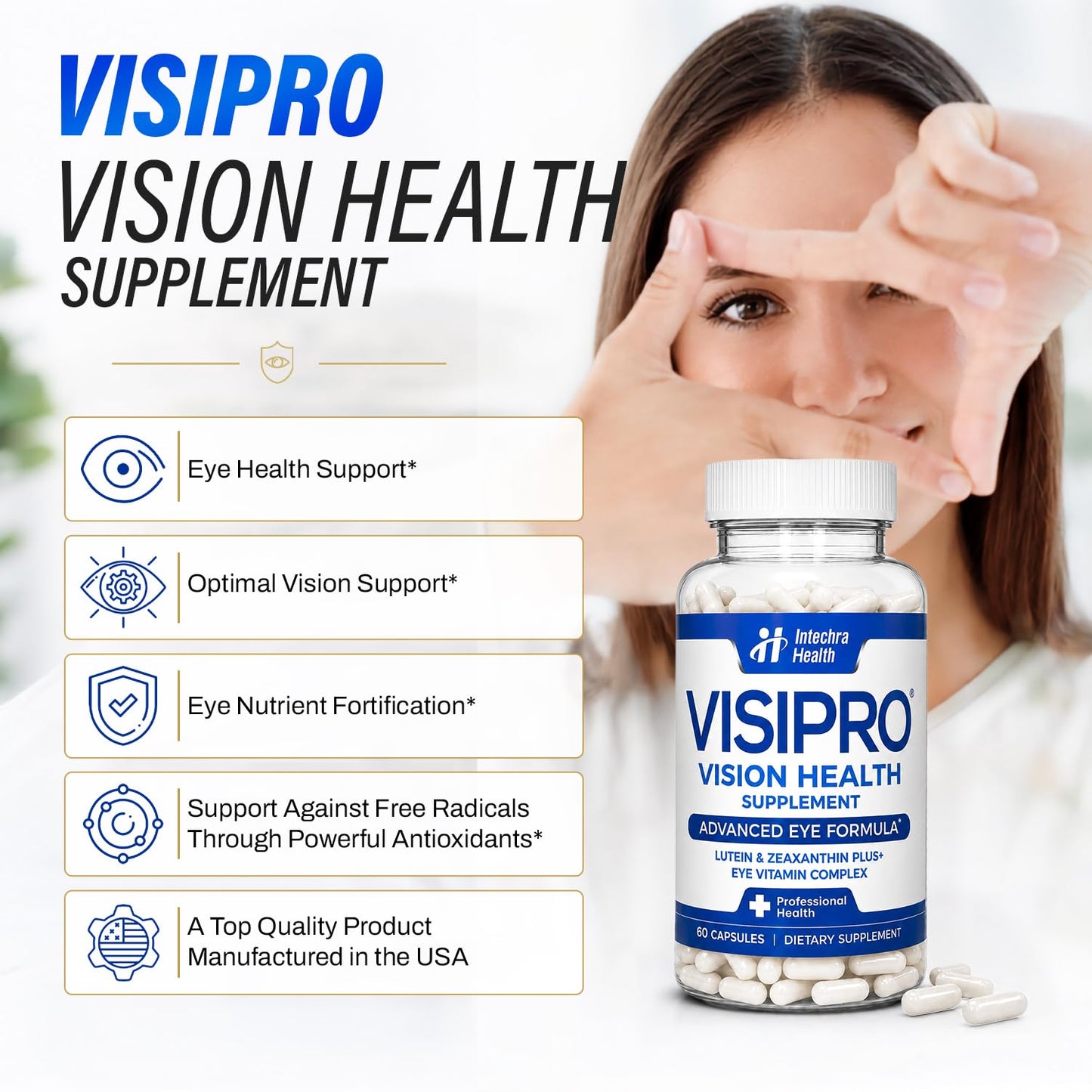VISIPRO Eye Health Vitamins Daily Vision Support - Lutein & Zeaxanthin Capsule, 60 Capsules