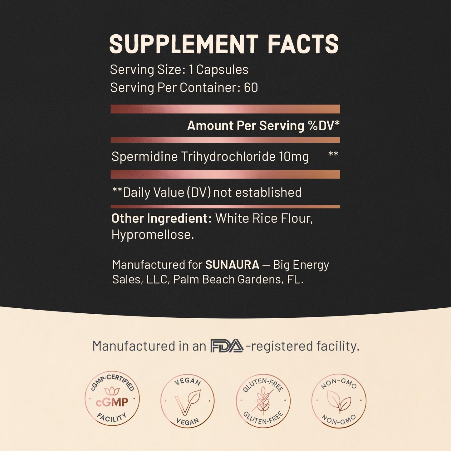 SUNAURA Spermidine Supplement 10 mg (Spermidine 3HCl), 60 Capsules