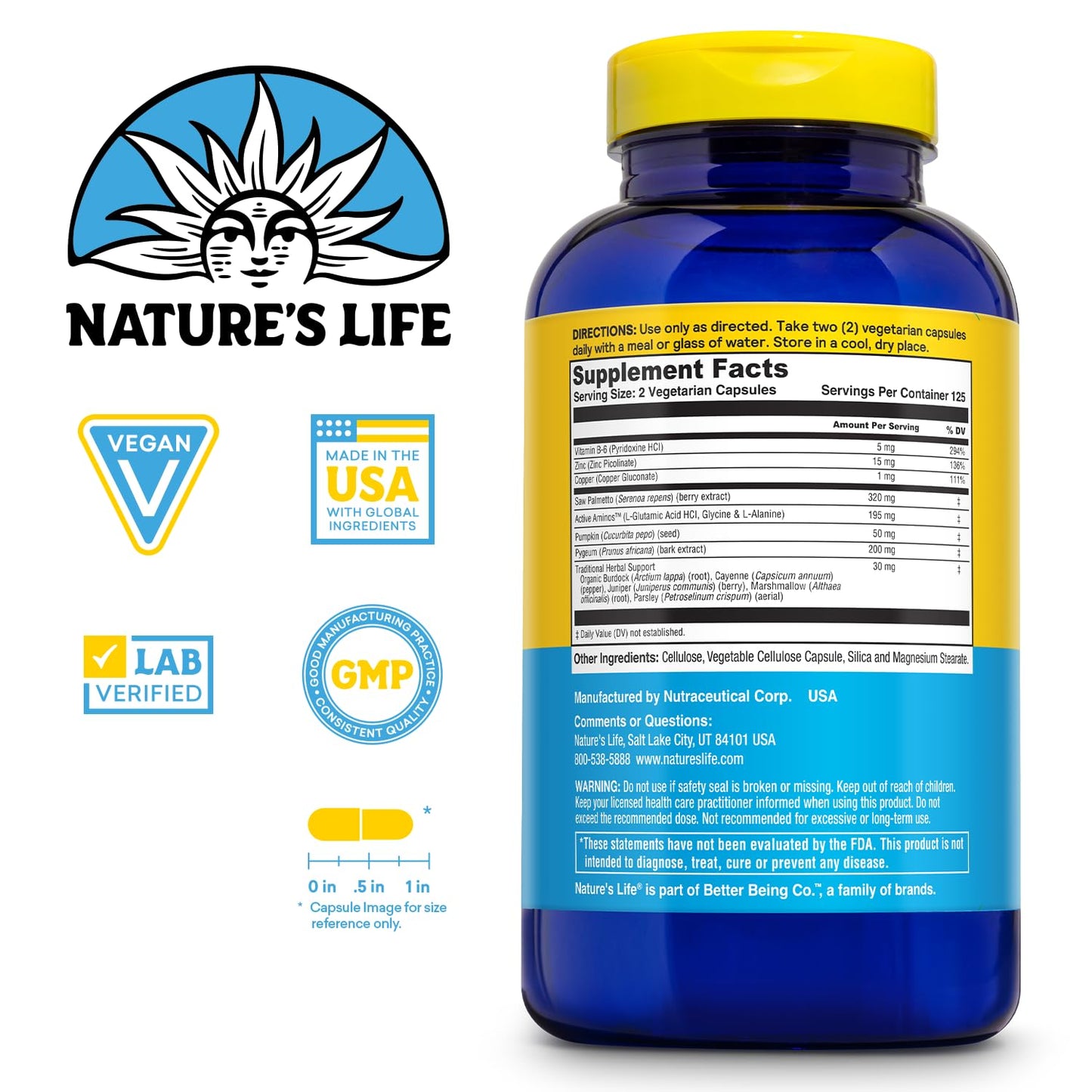 Nature's Life Prostate Maintain Prostate Support Supplement for Men's Health Capsules, 250 Count