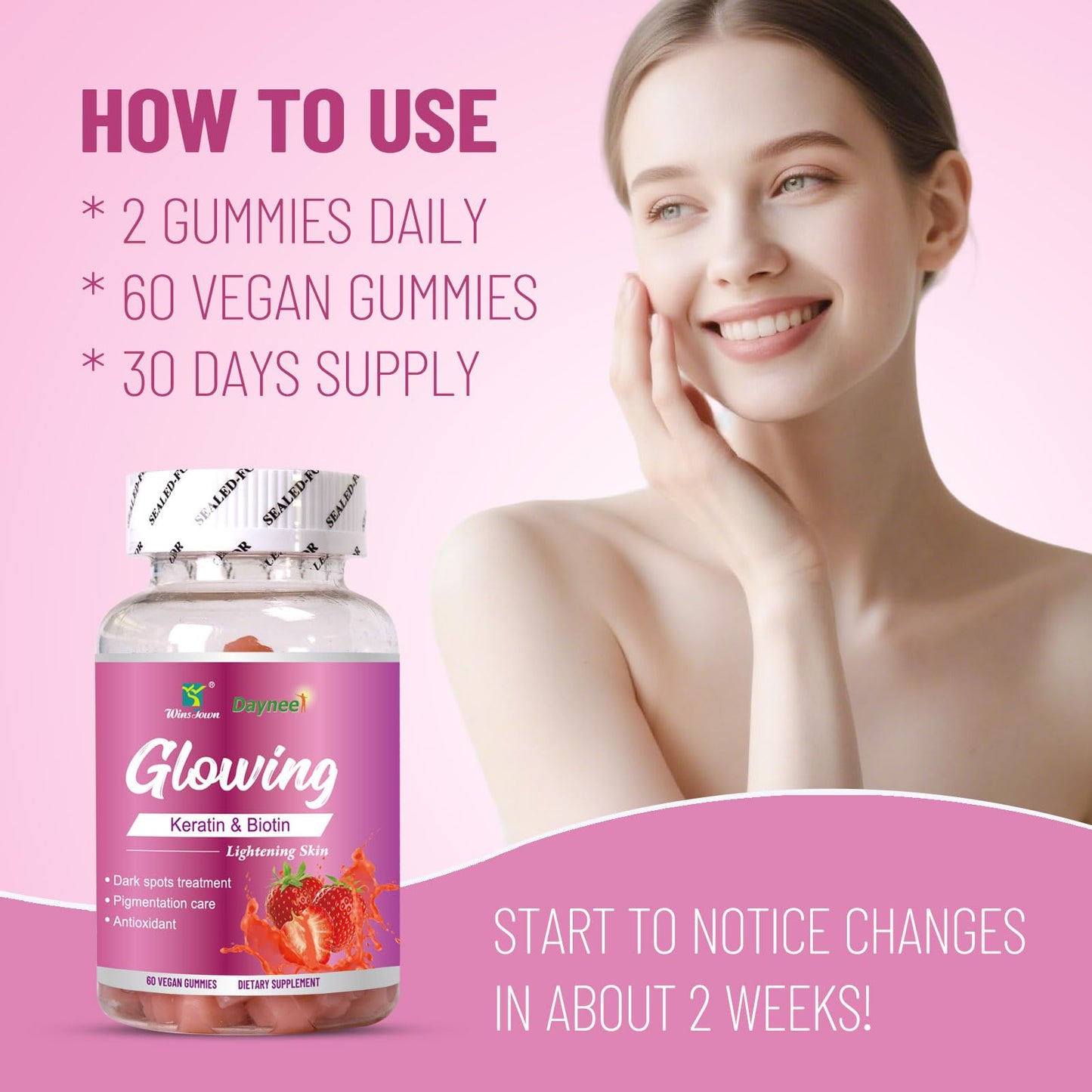Wins Town Skin Glowing Gummies 60 Count