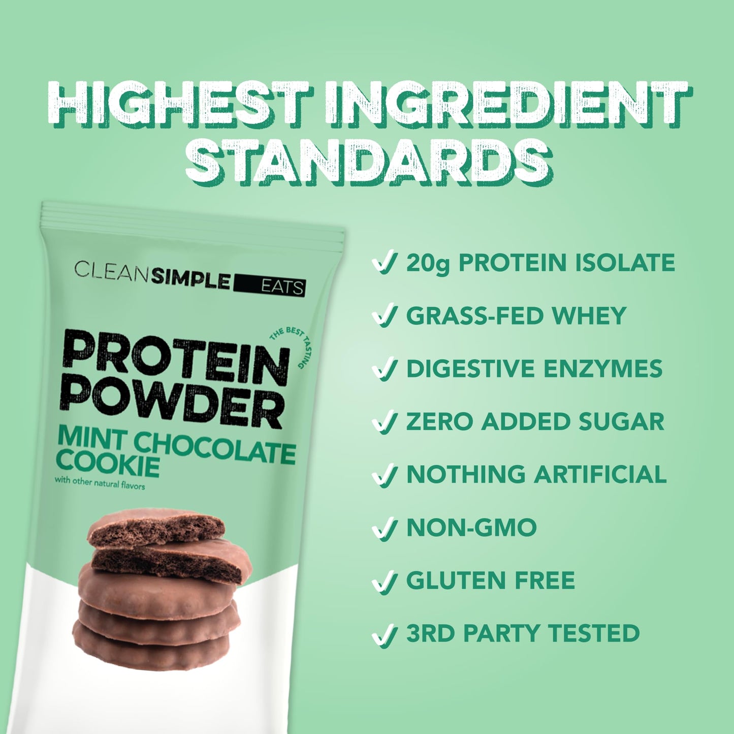 Clean Simple Eats Whey Isolate Protein Powder, Mint Chocolate Cookie, 12 Sticks
