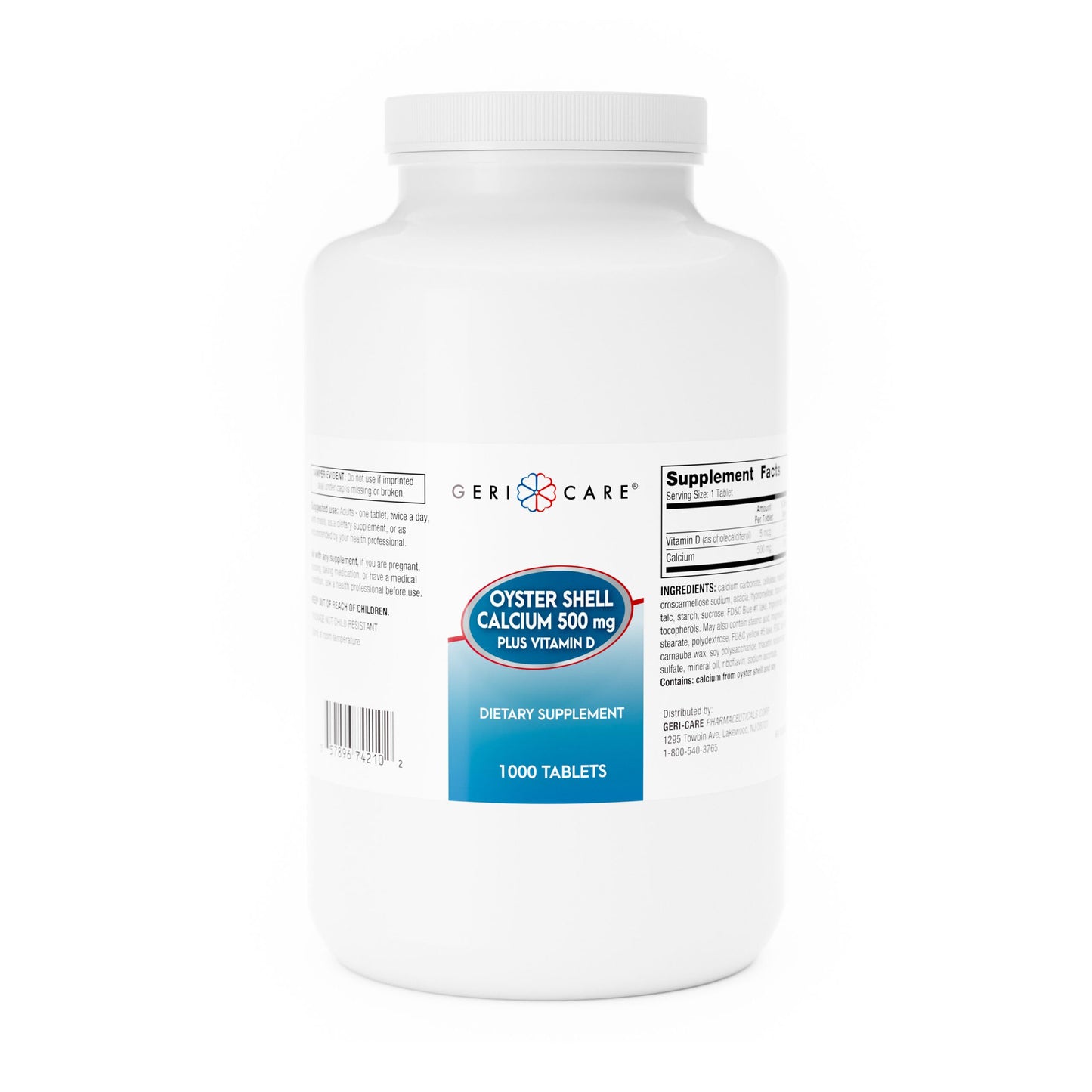 GeriCare Oyster Shell Calcium 500mg + Vitamin D Tablet, 1000 Count