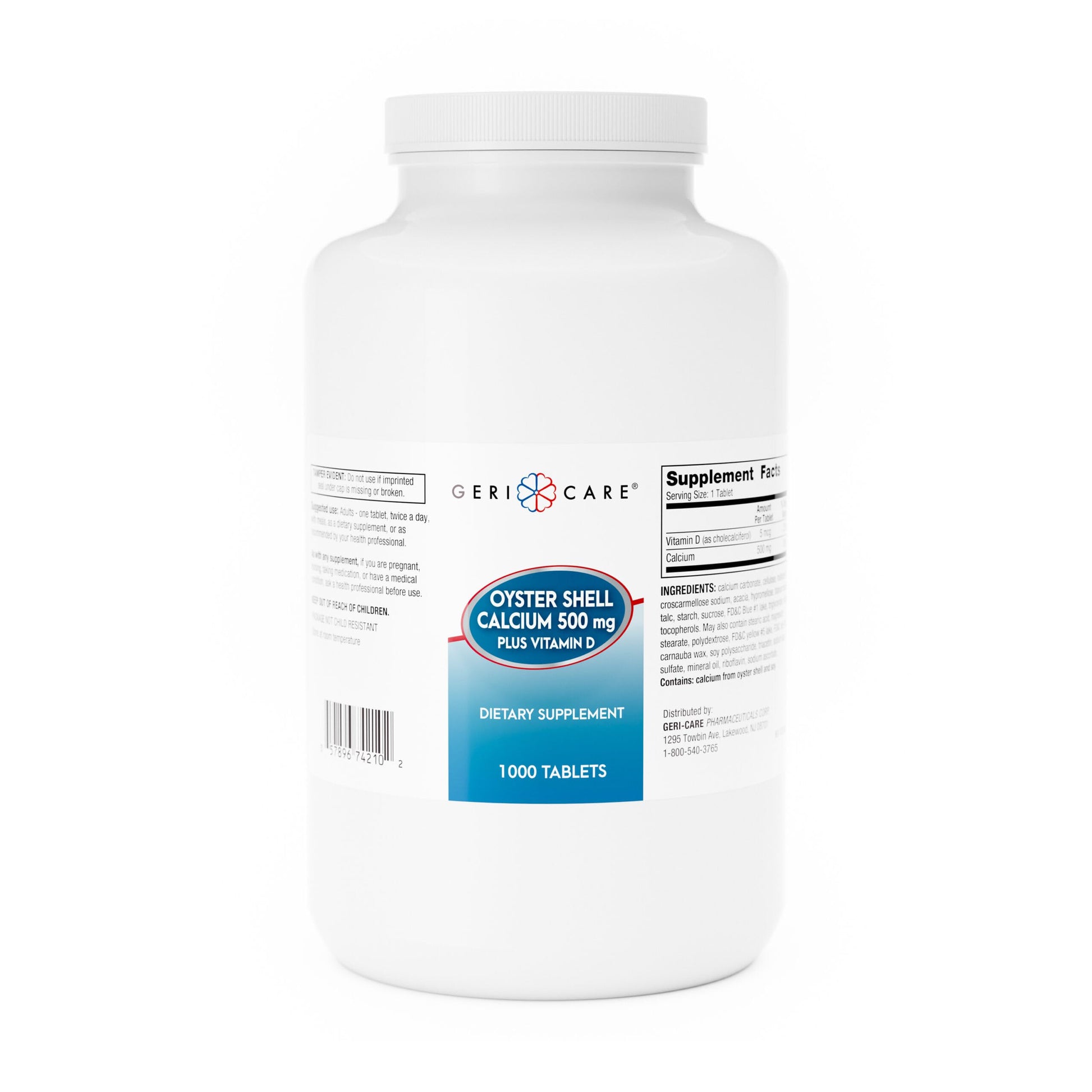 GeriCare Oyster Shell Calcium 500mg + Vitamin D Tablet, 1000 Count