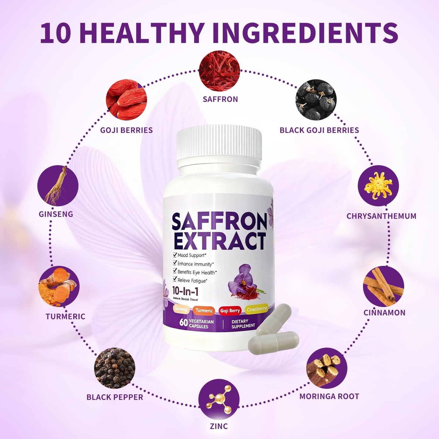 Aihuolian Saffron Turmeric Ginseng Zinc Complex Capsules, 60 Capsules