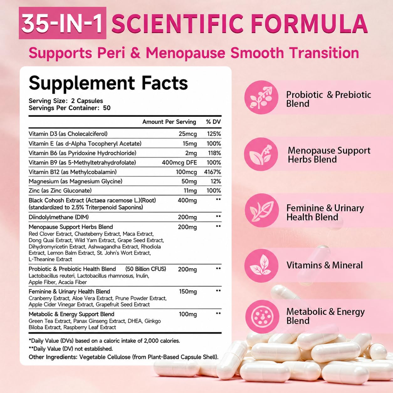 Trawecual Menopause Support Capsules with Black Cohosh 400mg & DIM 200mg, 200 Capsules