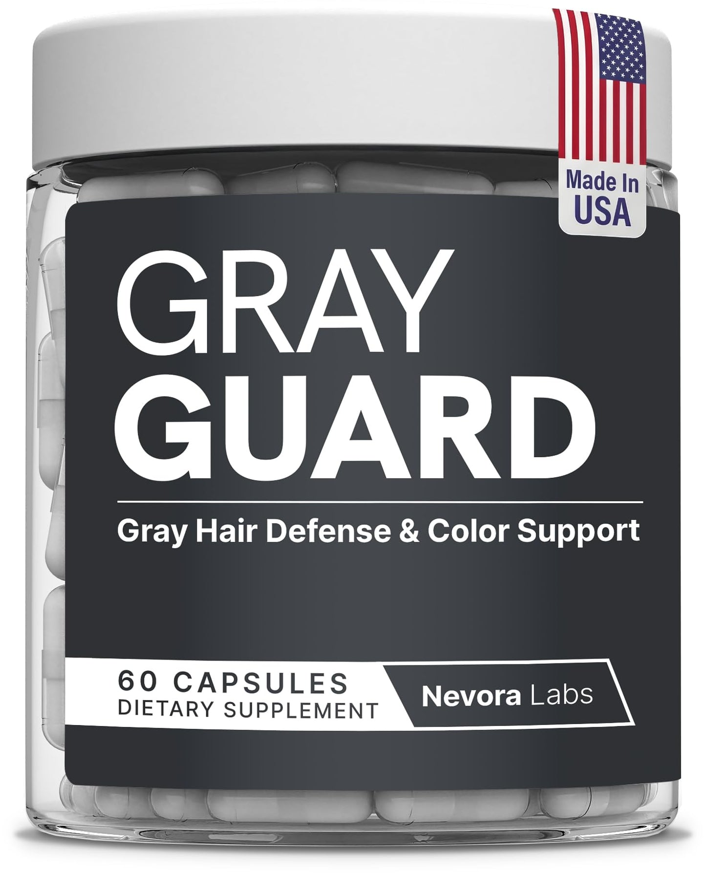 Nevora Labs Gray Guard Anti Grey Hair Supplements with Catalase Capsules 60 Count