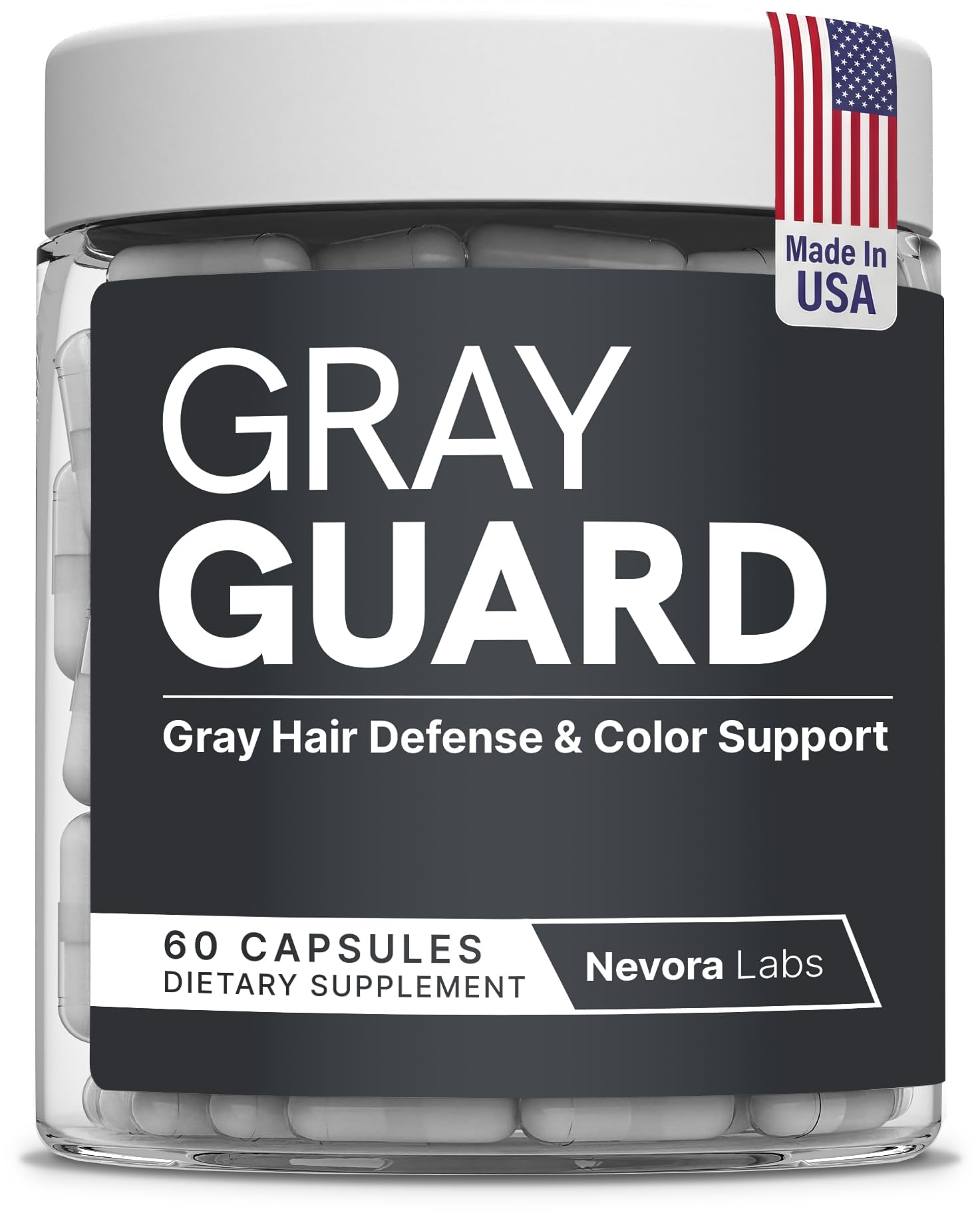 Nevora Labs Gray Guard Anti Grey Hair Supplements with Catalase Capsules 60 Count