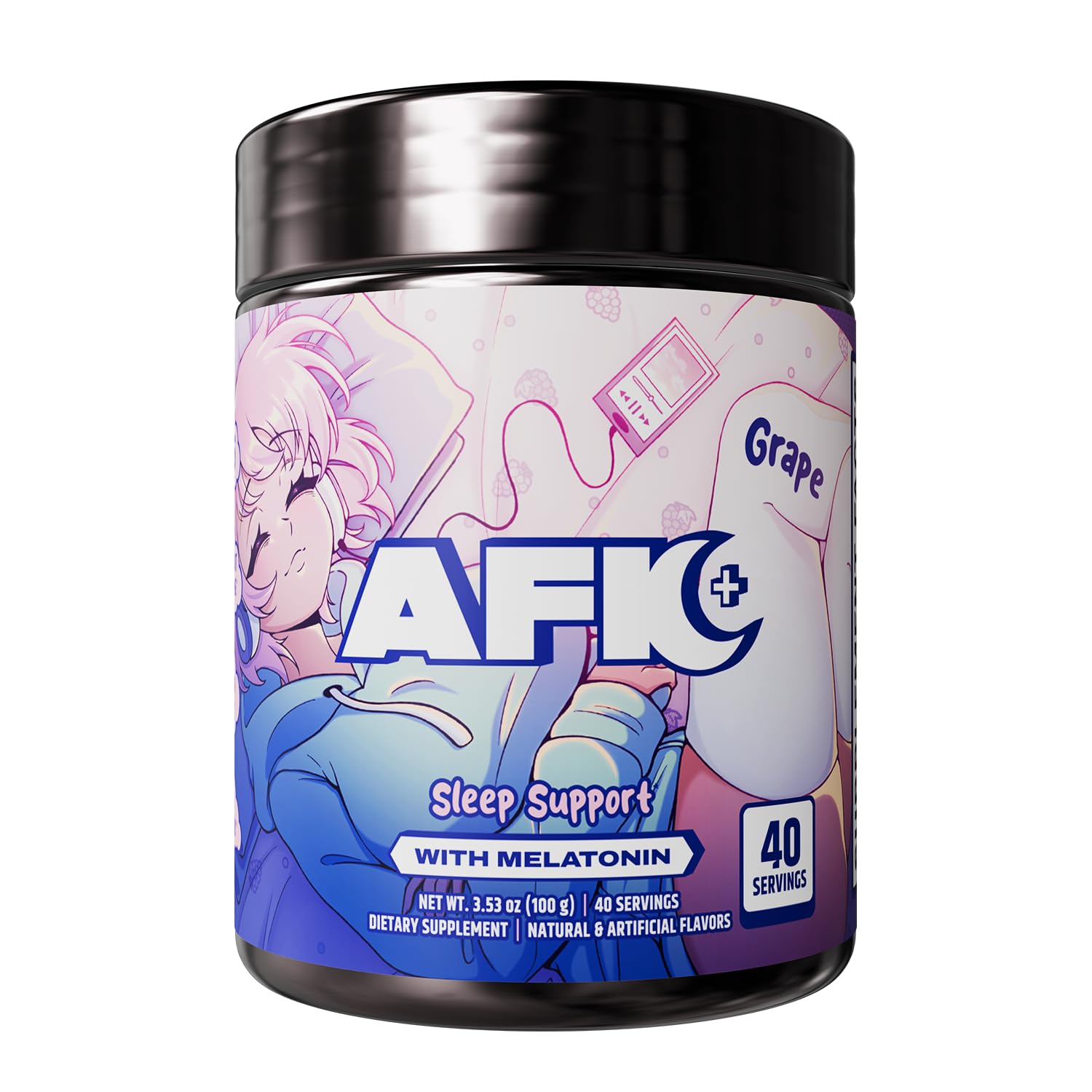 Gamer Supps AFK+® (with Melatonin): Grape Sleep Support Powder, 3.53 oz