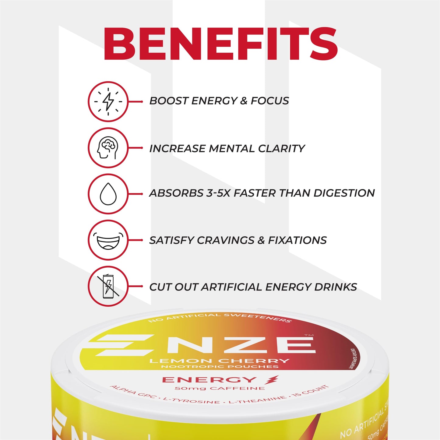 NZE Caffeine Nootropic Caplets Lemon Cherry, 5 Pack