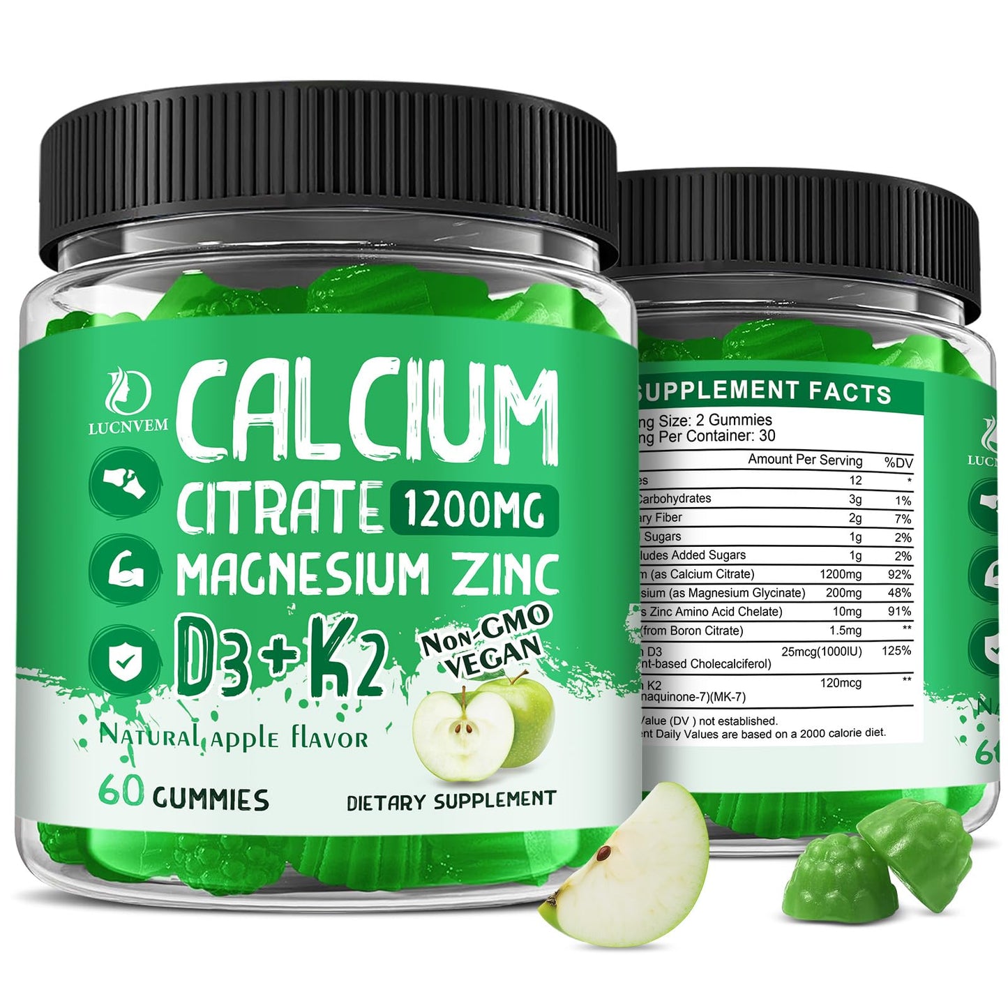 LUCNVEM Calcium Citrate 1200 mg with Vitamin D3 Gummies, 120 Count