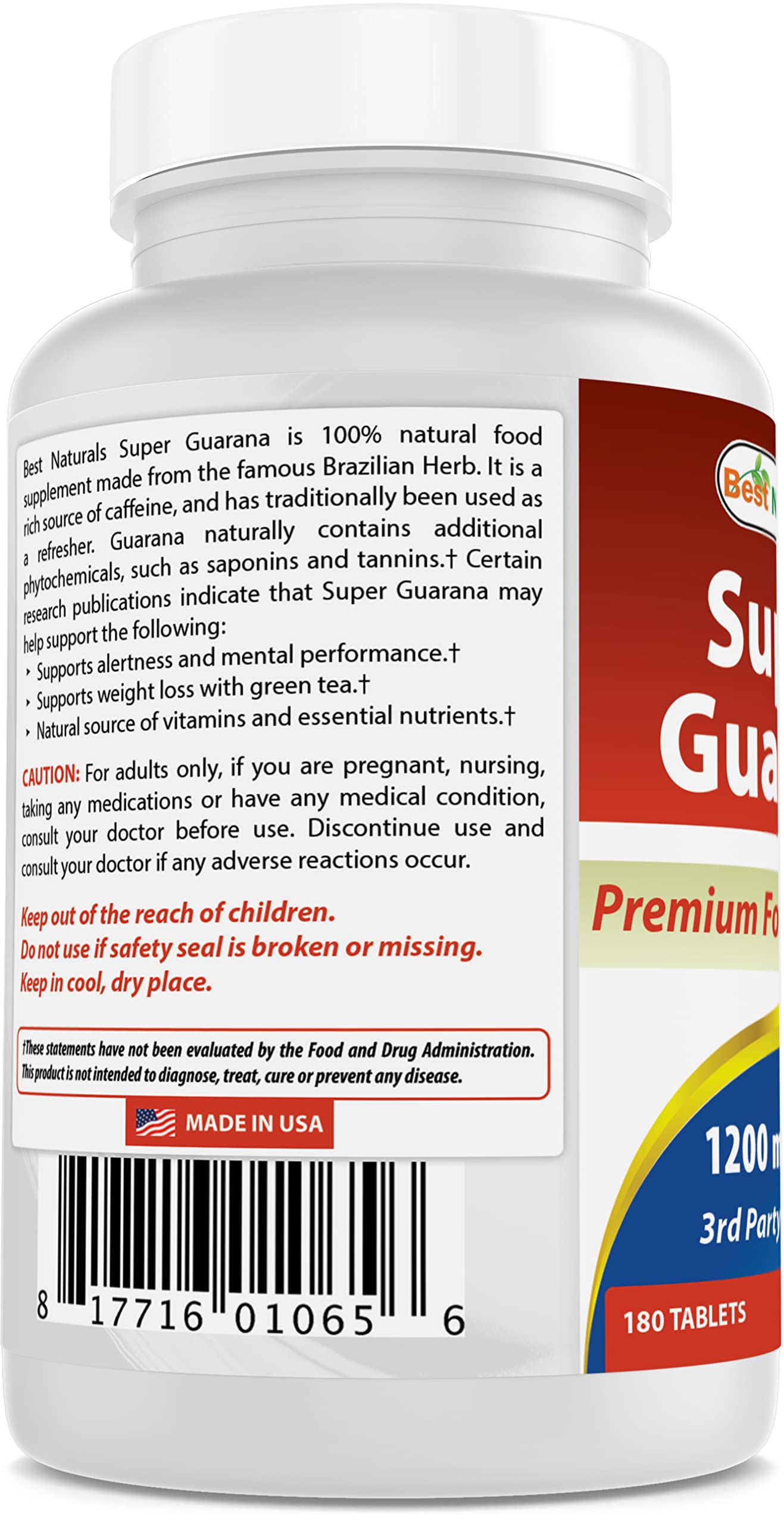 Best Naturals Guarana 1200 mg 180 Tablets