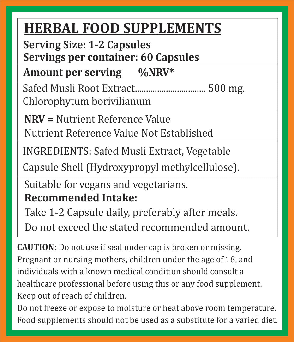 Generic Safed Musli Capsules, 500 mg, 120 Count