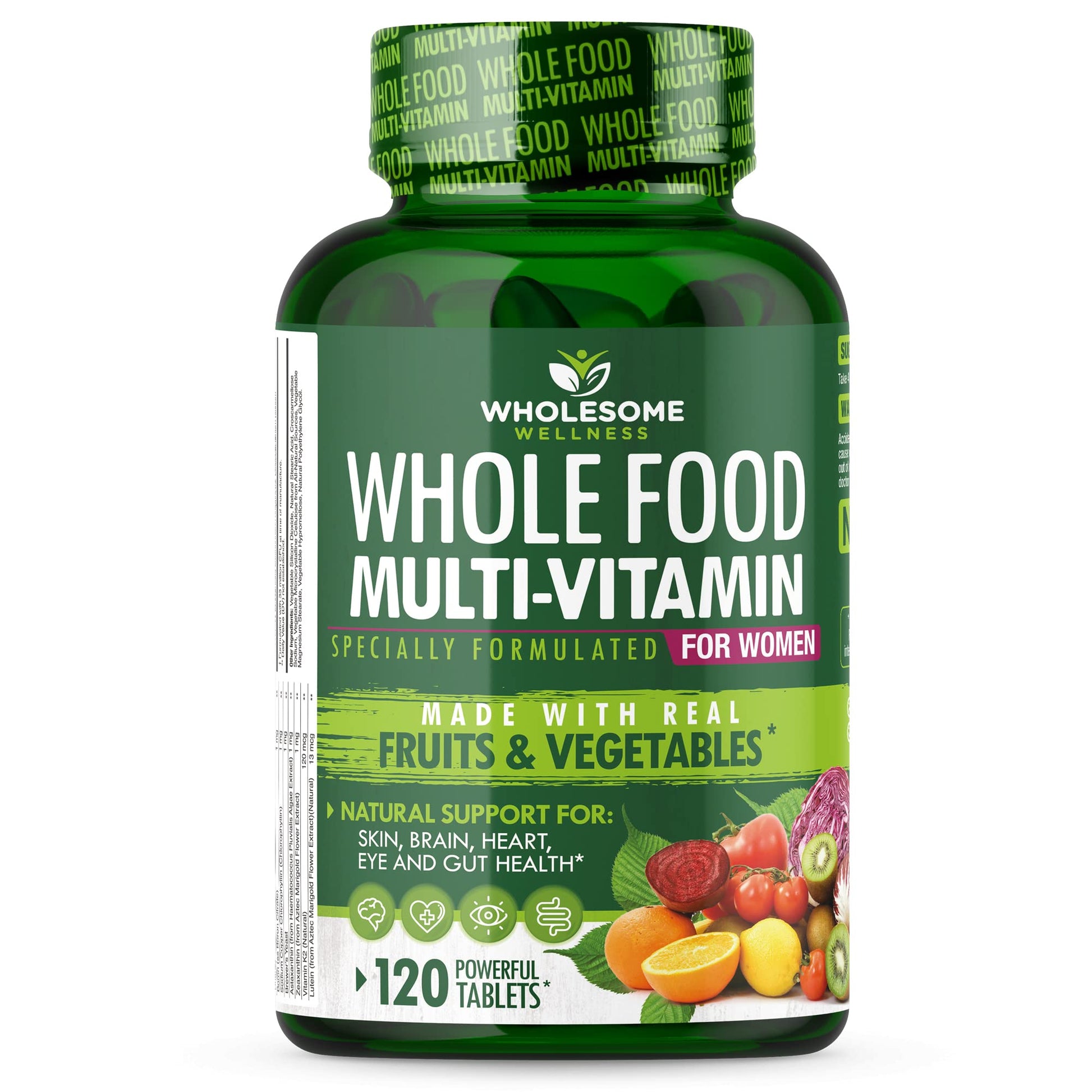 Wholesome Wellness Whole Food Multivitamin for Women - Natural Multi Vitamins, Minerals, Organic Extracts, 120 Tablets