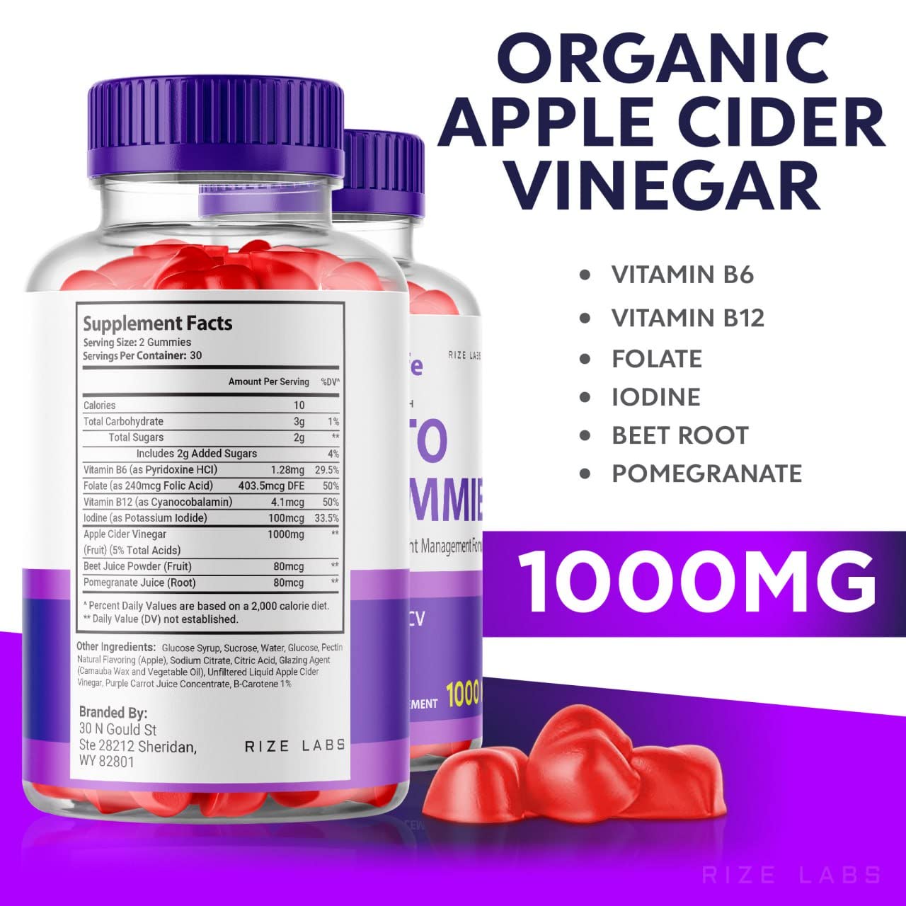 Rize Labs BioLyfe Keto ACV Gummies Advanced Formula Apple Cider Vinegar Maximum Strength, 60 Gummies