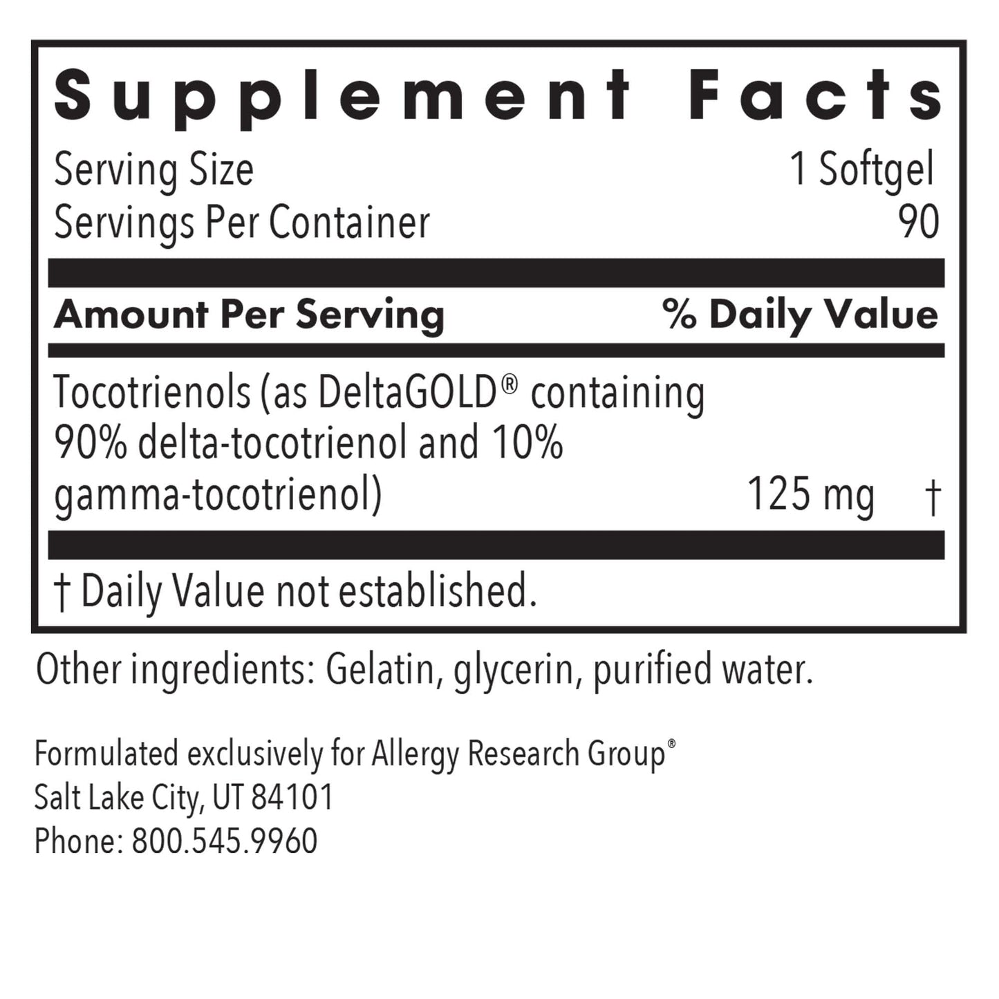 Allergy Research Group Delta-Fraction Tocotrienols Softgels, 90 Count