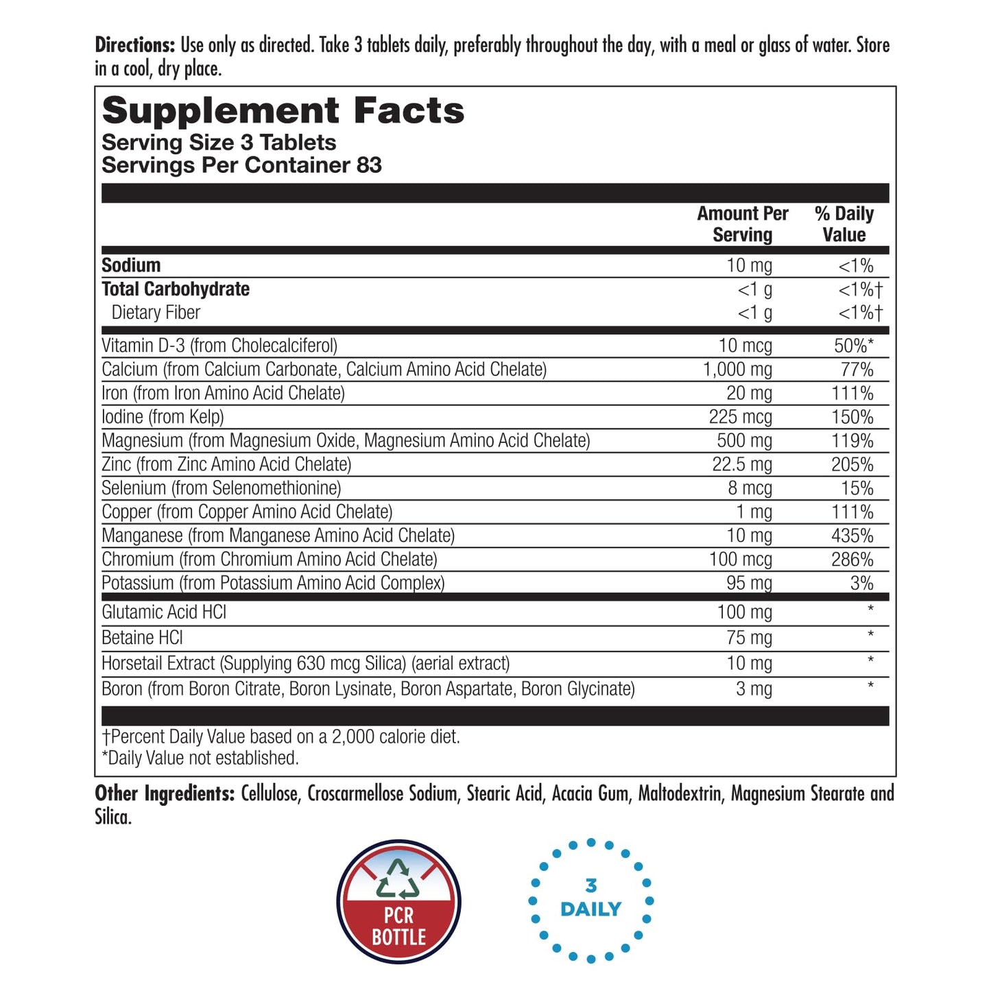 KAL Amino Max Amino Acids, Multi-Mineral Complex Chelated Minerals 250 Tablets