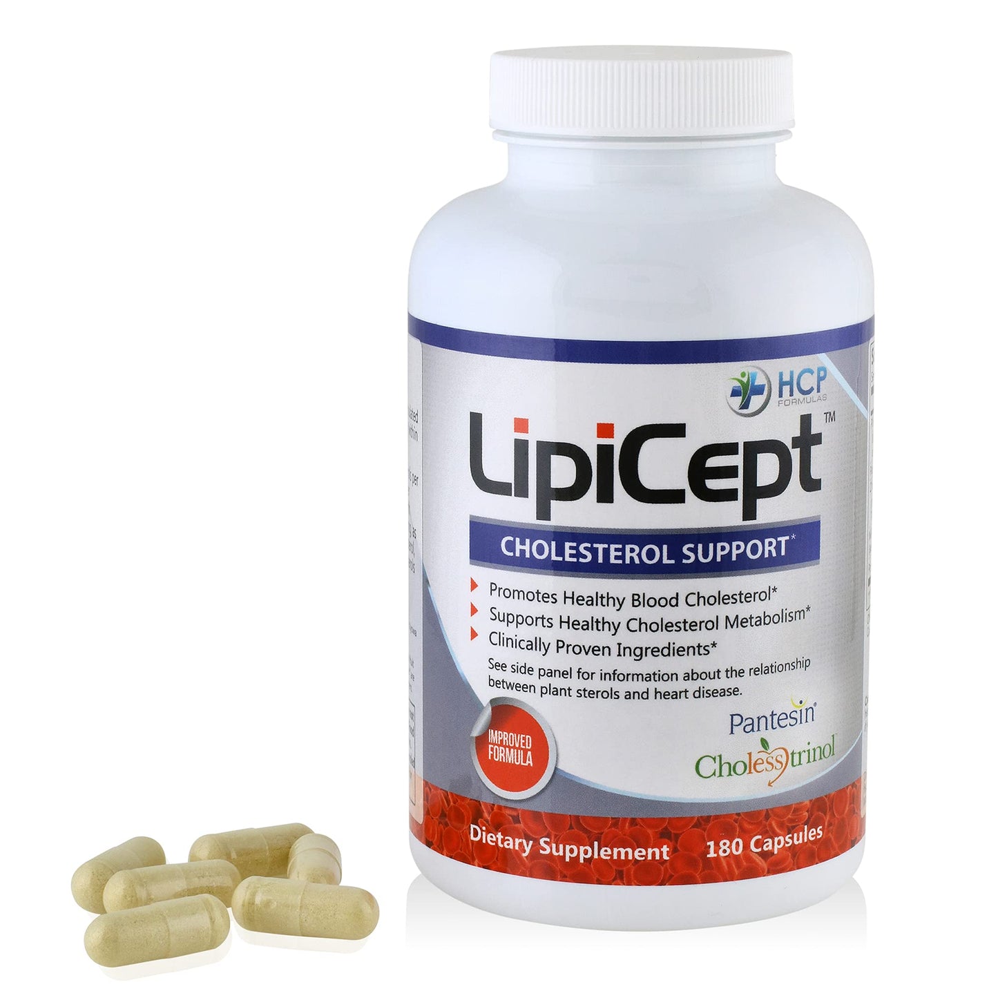 HCP Formulas LipiCept Natural Cholesterol Support Formula with Plant Sterols - Maintain Healthy Cholesterol Levels Already Within a Normal Range - Vegetarian Dietary Supplement, 180 Capsules
