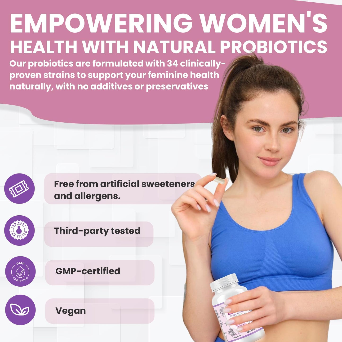 Fallopia Vaginal Probiotics for Women with Prebiotics Cranberry D-Mannose Digestive Enzymes & Hibiscus 34 Strains 100 Billion CFU Feminine Care Supplement for Gut Urinary Health & pH Balance Capsule 60 Count