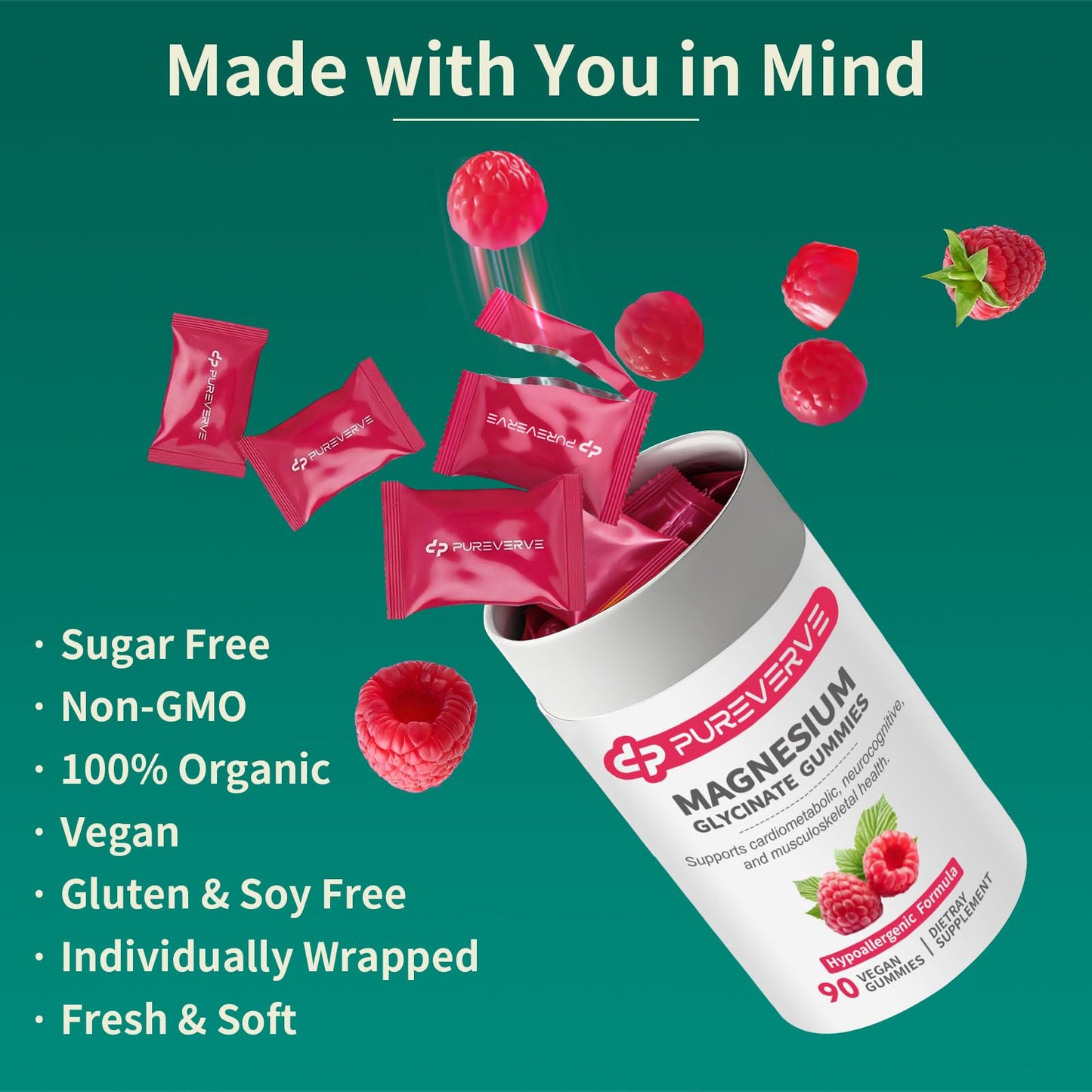 Pureverve Magnesium Glycinate Gummies 300mg, 90 Gummies