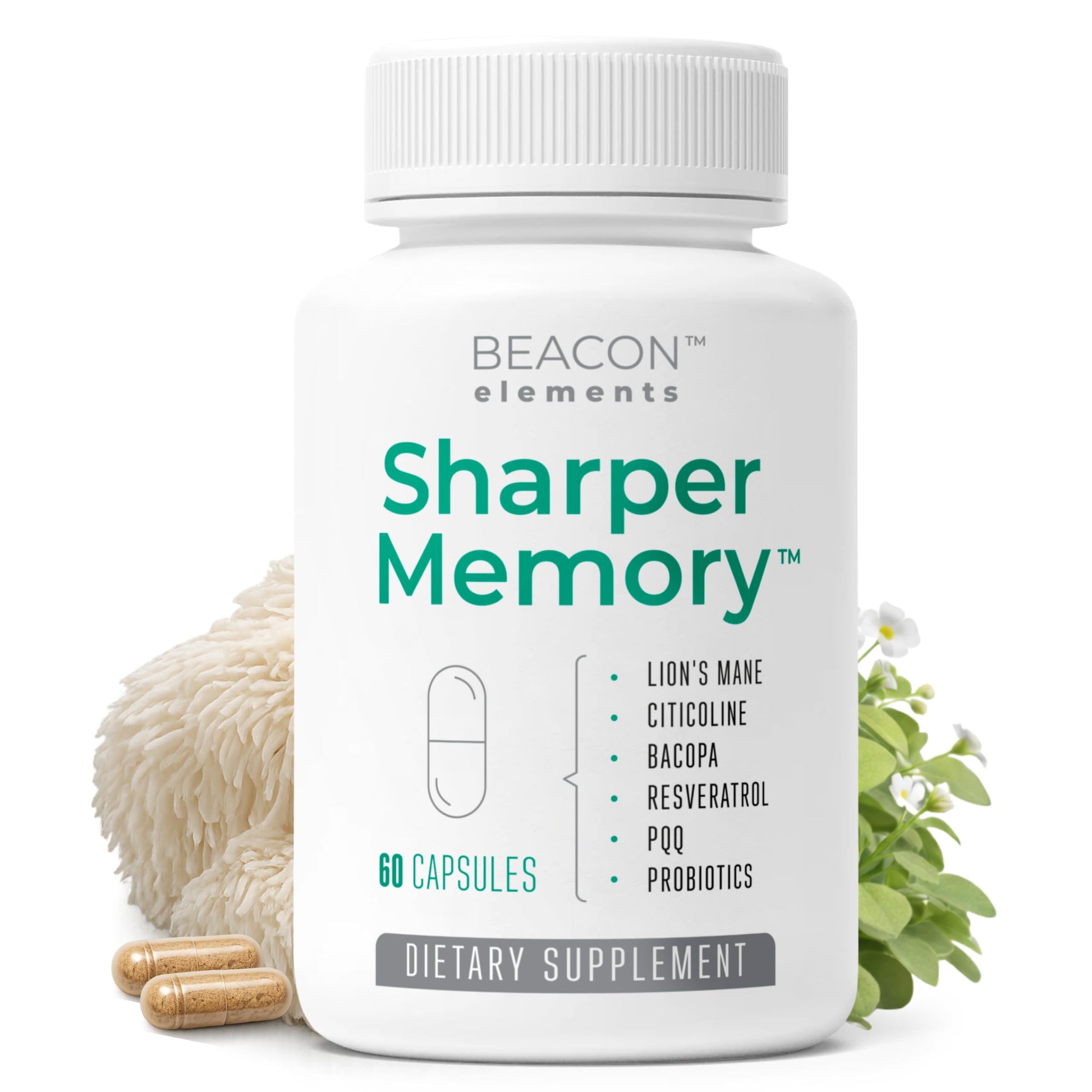 BEACON ELEMENTS Sharper Memory Brain Supplement for Memory & Focus Capsules, 60 Count