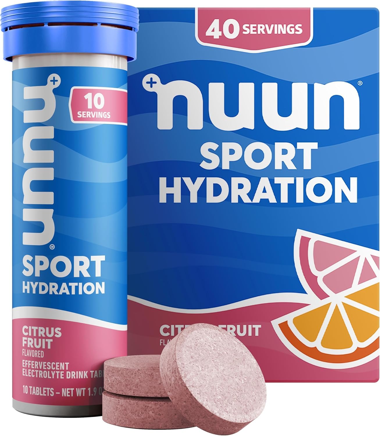Nuun Hydration Sport Electrolyte Tablets with Magnesium, Calcium, Potassium, Chloride & Sodium, Gluten Free & Vegan, Citrus Fruit, 40 Tablets