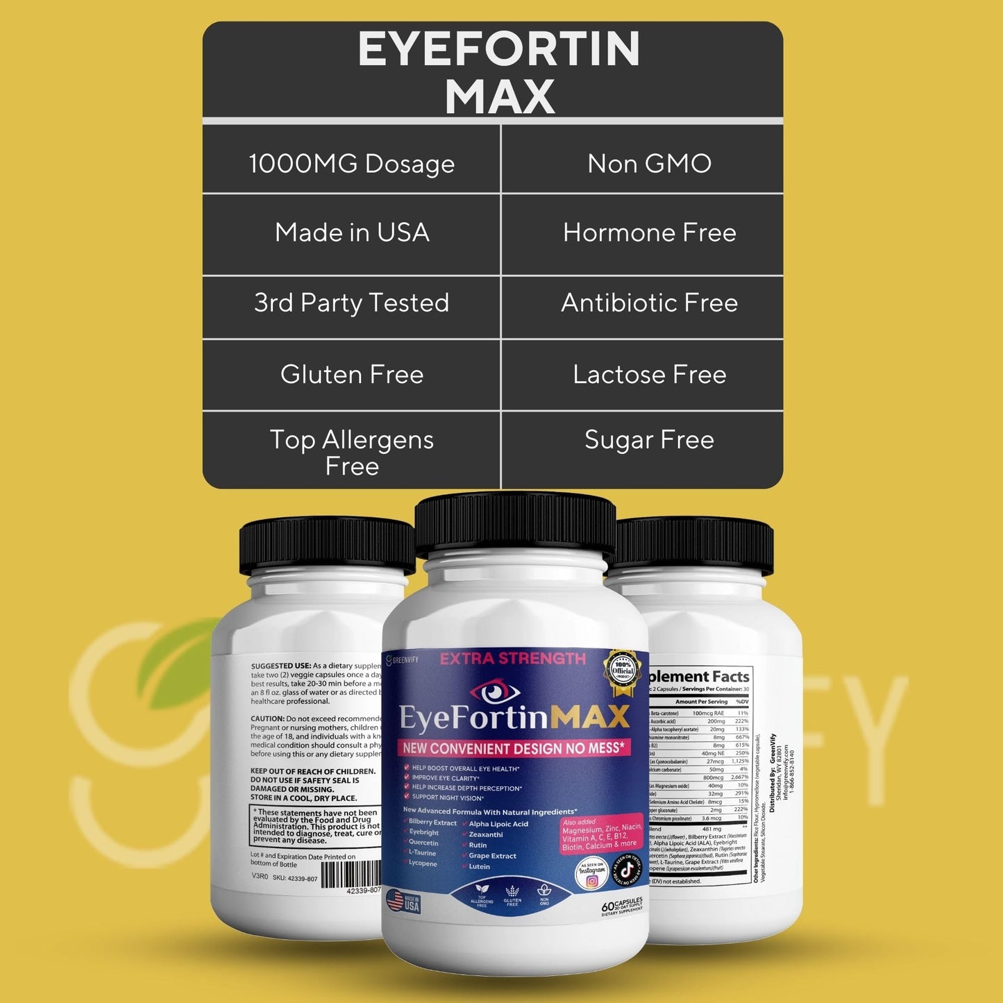 GREENVIFY EyeFortin MAX Eye Health Supplement Capsules, 60 Capsules