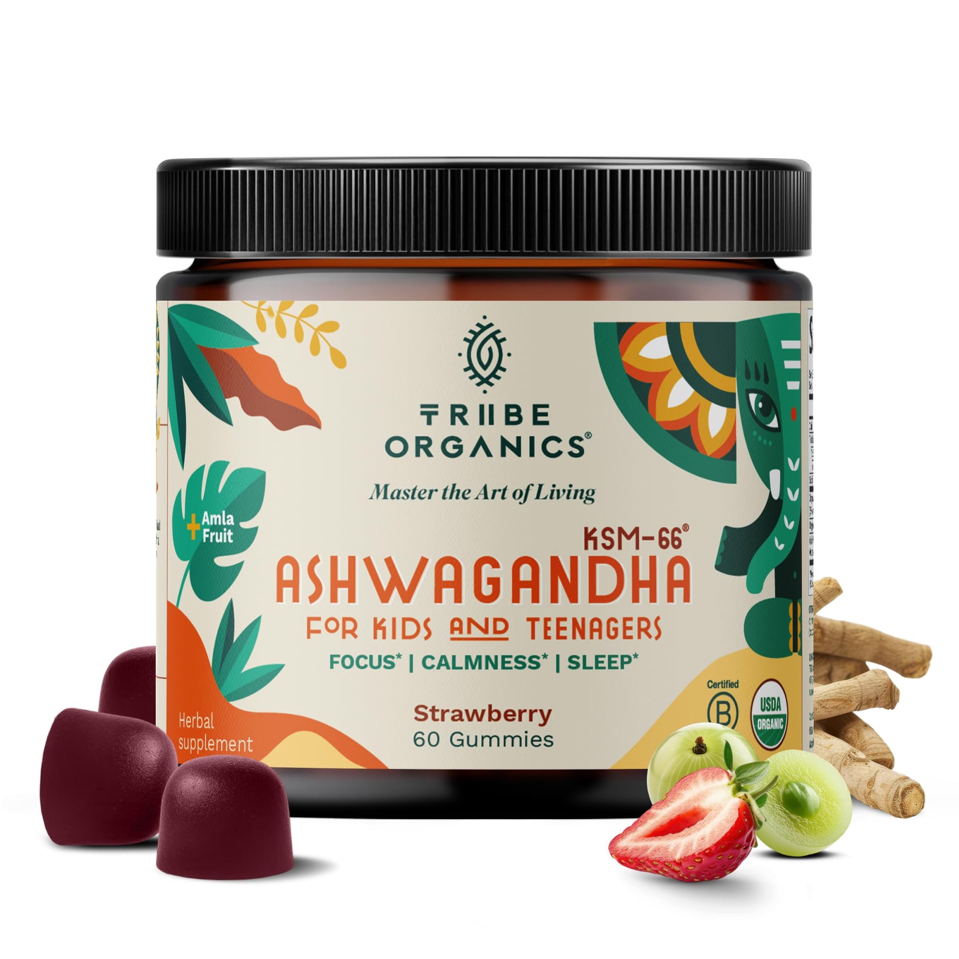 TRIBE ORGANICS Ashwagandha KSM-66 Gummies for Kids & Teens, 60 Count